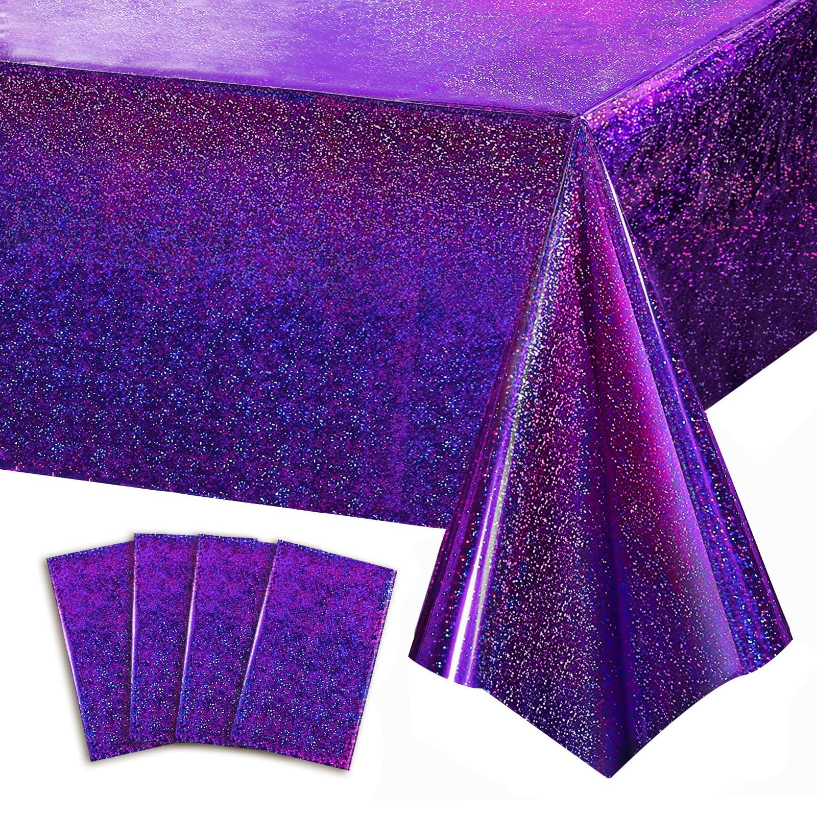 4 Pack Purple Iridescent Plastic Tablecloths - 54