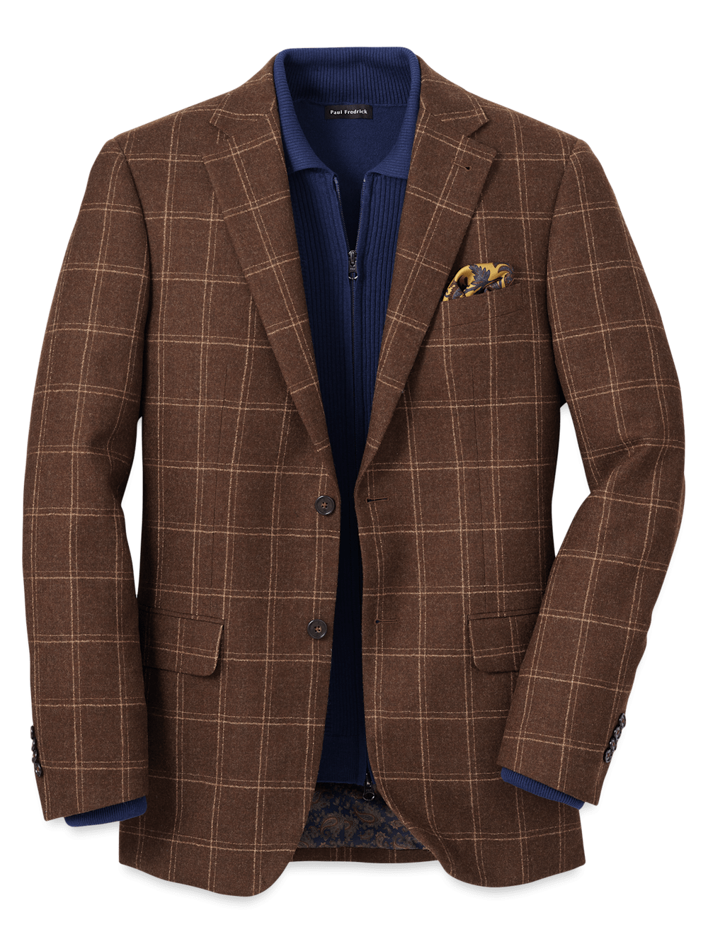 Premium Wool Plaid Single Breasted Notch Lapel Sport Coat for Men - Classic Brown Blazer for Business, Office & Formal Events