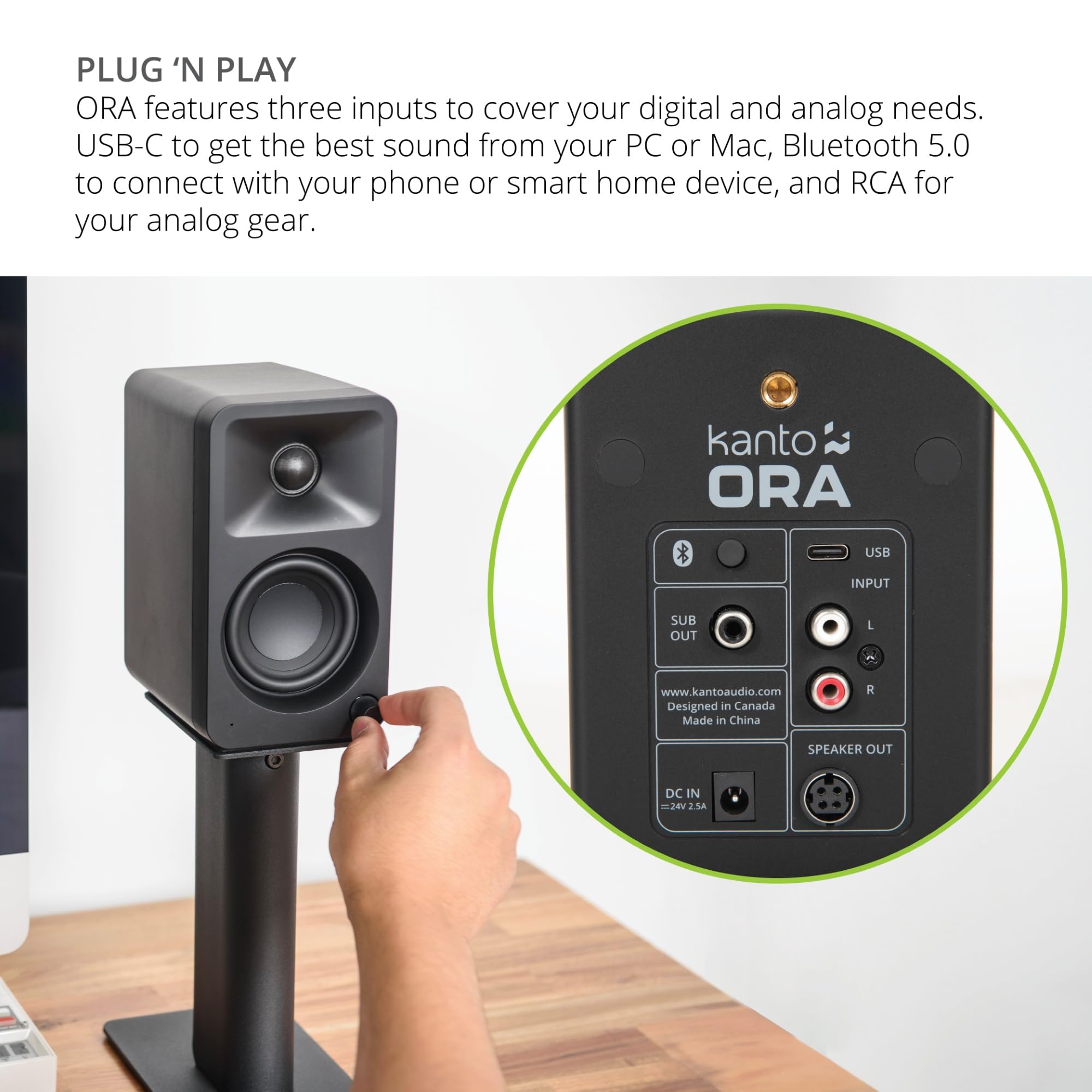 Kanto ORAMR 100W Bluetooth 5.0 Computer Speakers with USB-C Input | Bi-Amplified Studio Monitor | 100Hz Auto Crossover | Hi-Fi Sound for Gaming, Music & Home Office | Red Desktop Speakers Pair