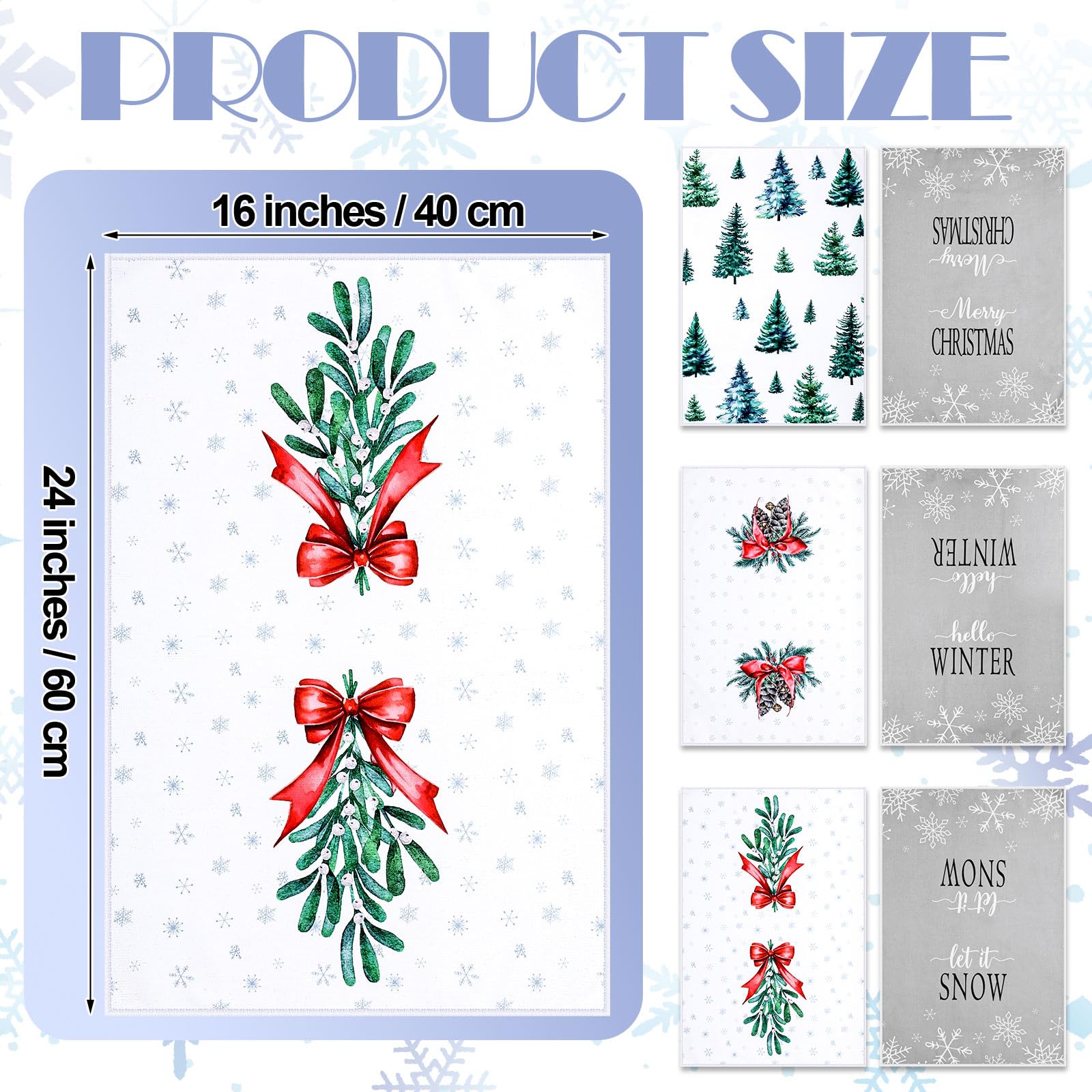 Macarrie 6-Piece Christmas Kitchen Towel Set - Snowflake, Tree & Mistletoe Designs | Holiday Dish Cloths & Hand Towels for Farmhouse Decor | Perfect for Christmas Cooking, Baking & Winter Home Decor