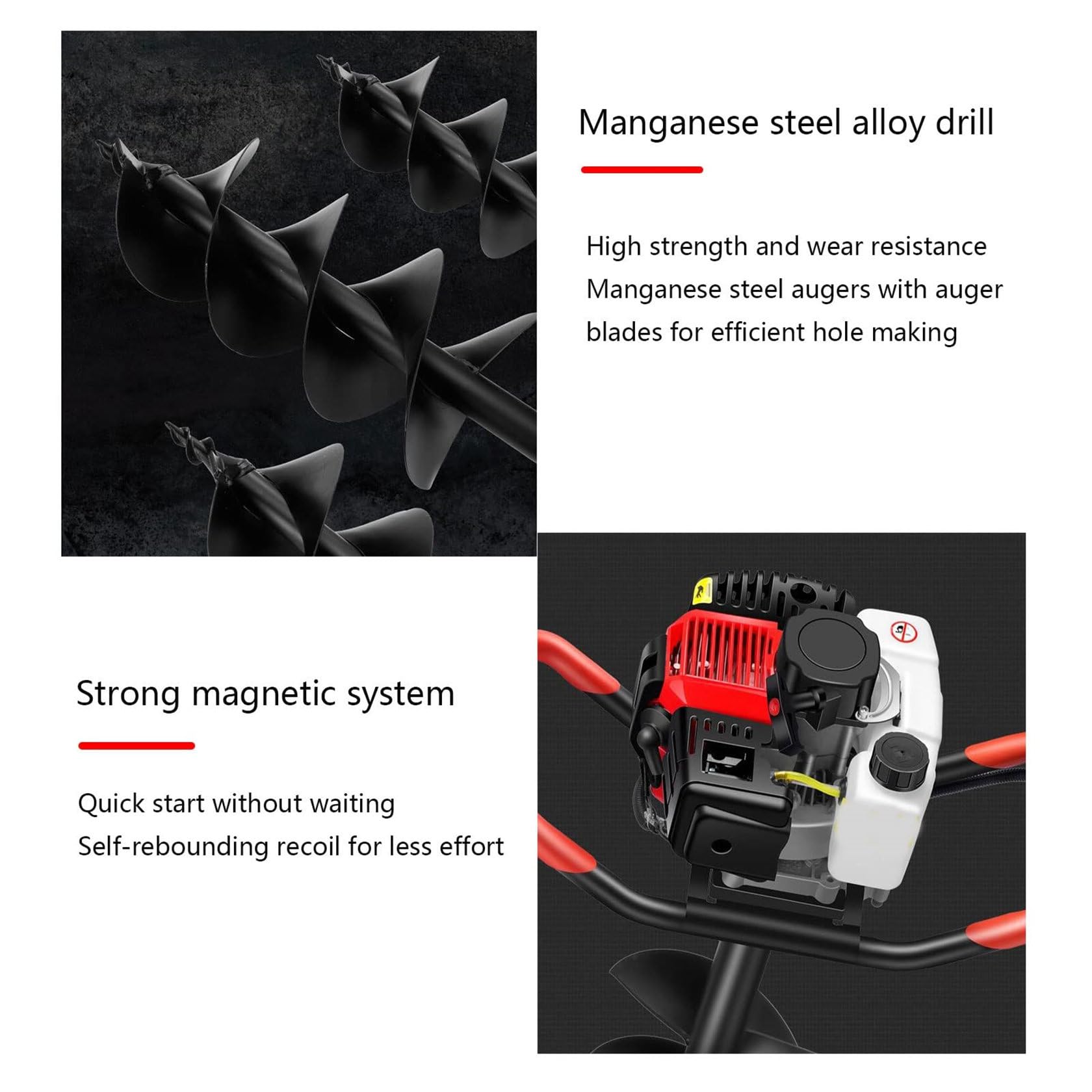 63CC Gas Powered Earth Auger Drill - Post Hole Digger with 3 Drill Bits for Fence Posts, Tree Planting & Landscaping | Heavy Duty Hole Digging Machine for Gardening, Construction & Farming