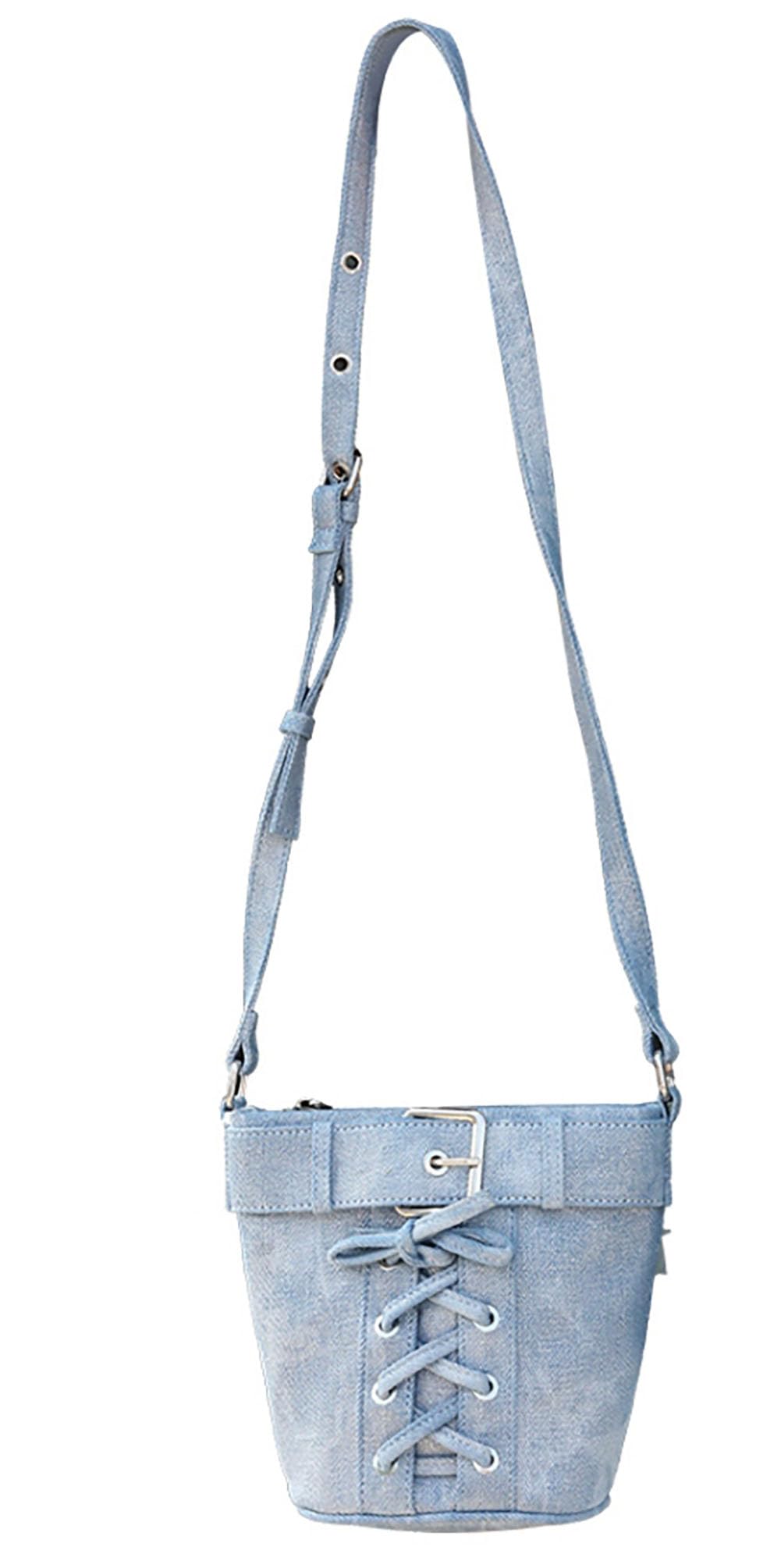 Trendy Y2K Denim Mini Bucket Bag for Women - Retro Jean Shoulder Purse & Crossbody Hobo Handbag | Perfect for Casual Outfits, Street Style & Vintage Fashion Looks