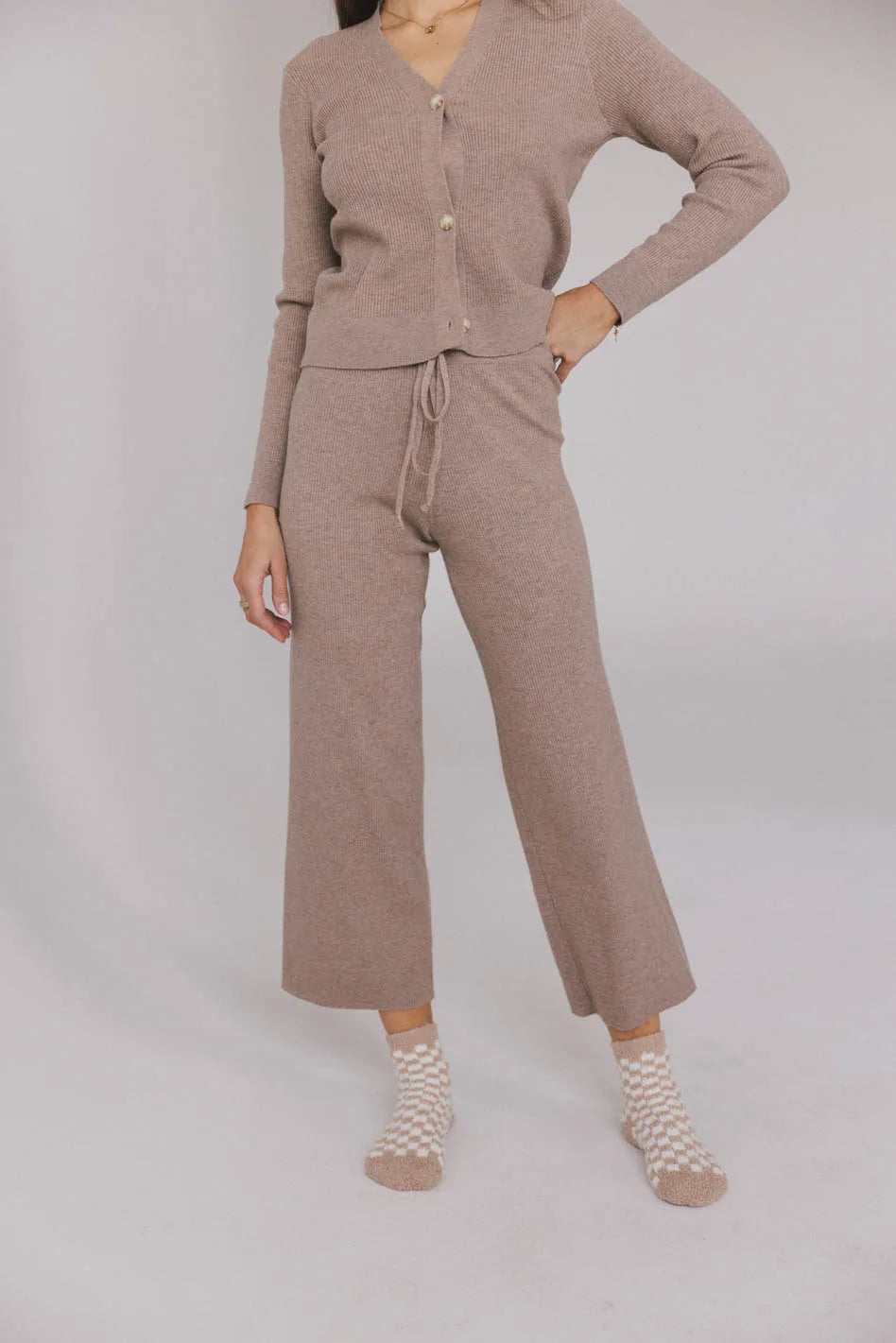 Evelise Ribbed Pants in Mocha - Women's High Waisted Stretch Knit Trousers | Perfect for Work, Casual Outfits & Fall Fashion