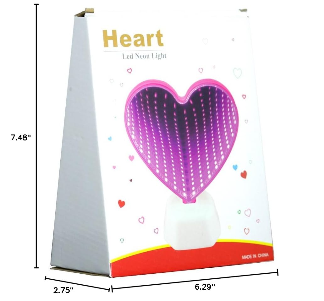 Heart Shaped LED Mirror Light - Pink Battery Powered Night Light for Bedroom, Desktop Lamp & Party Decor, Modern Plastic Design (7.48x2.75x6.29 inches, 0.19 lbs) - Perfect for Girls' Room, Romantic Gifts & Birthday Party Decorations