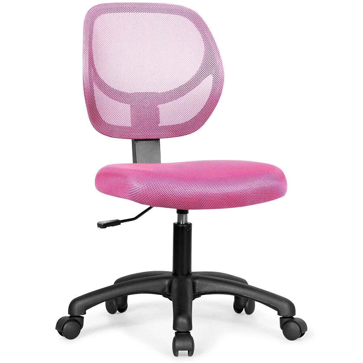 Mesh Office Chair - Low Back Armless Adjustable Height Computer Desk Chair for Home & Gaming - Pink Ergonomic Swivel Task Chair for Work, Study, and Online Gaming