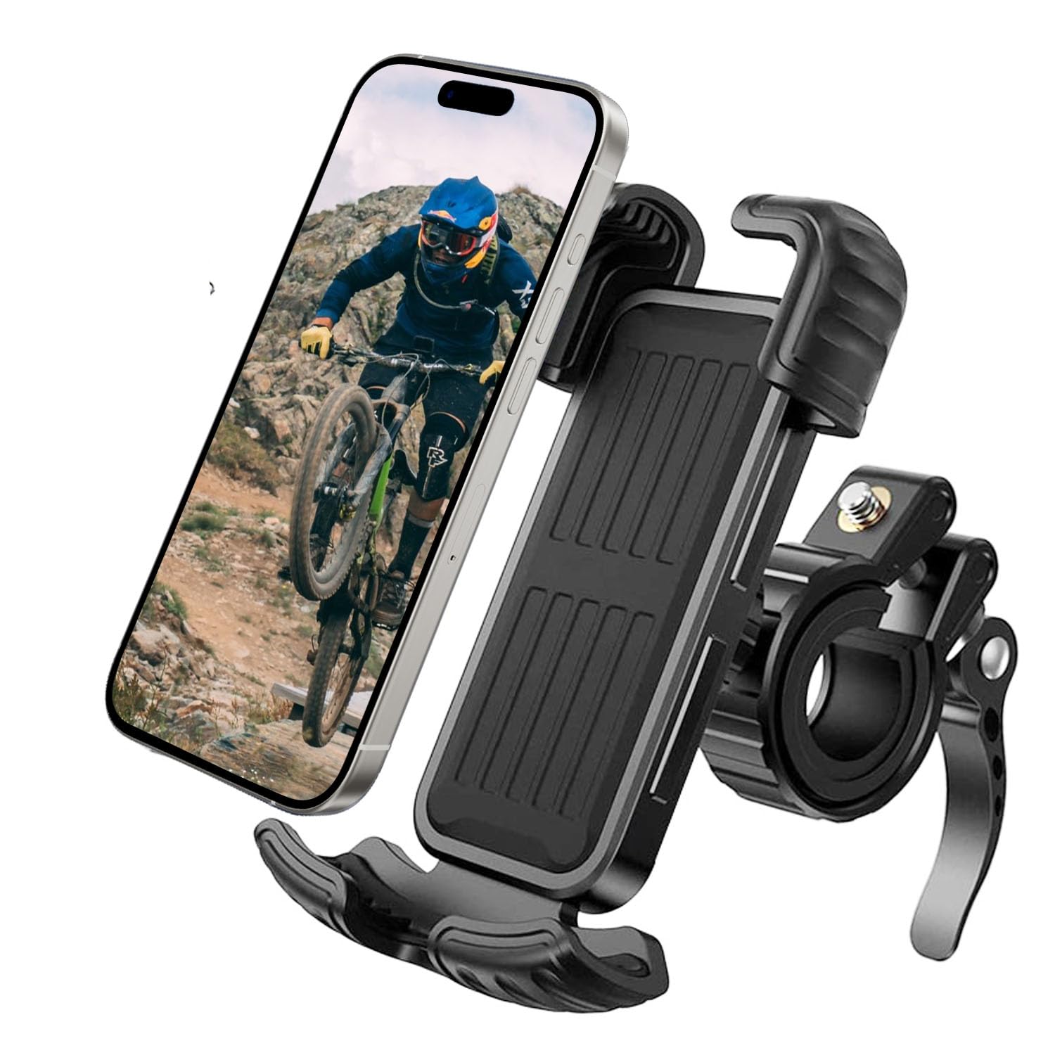 Ultra Stable Metal Bike Phone Holder - Motorcycle & Bicycle Phone Mount with Secure Grip for iPhone 15 Pro Max/Plus, Samsung Galaxy (Fits 4.7-6.8 Inch Phones) - Perfect for Cycling, Commuting & Outdoor Adventures