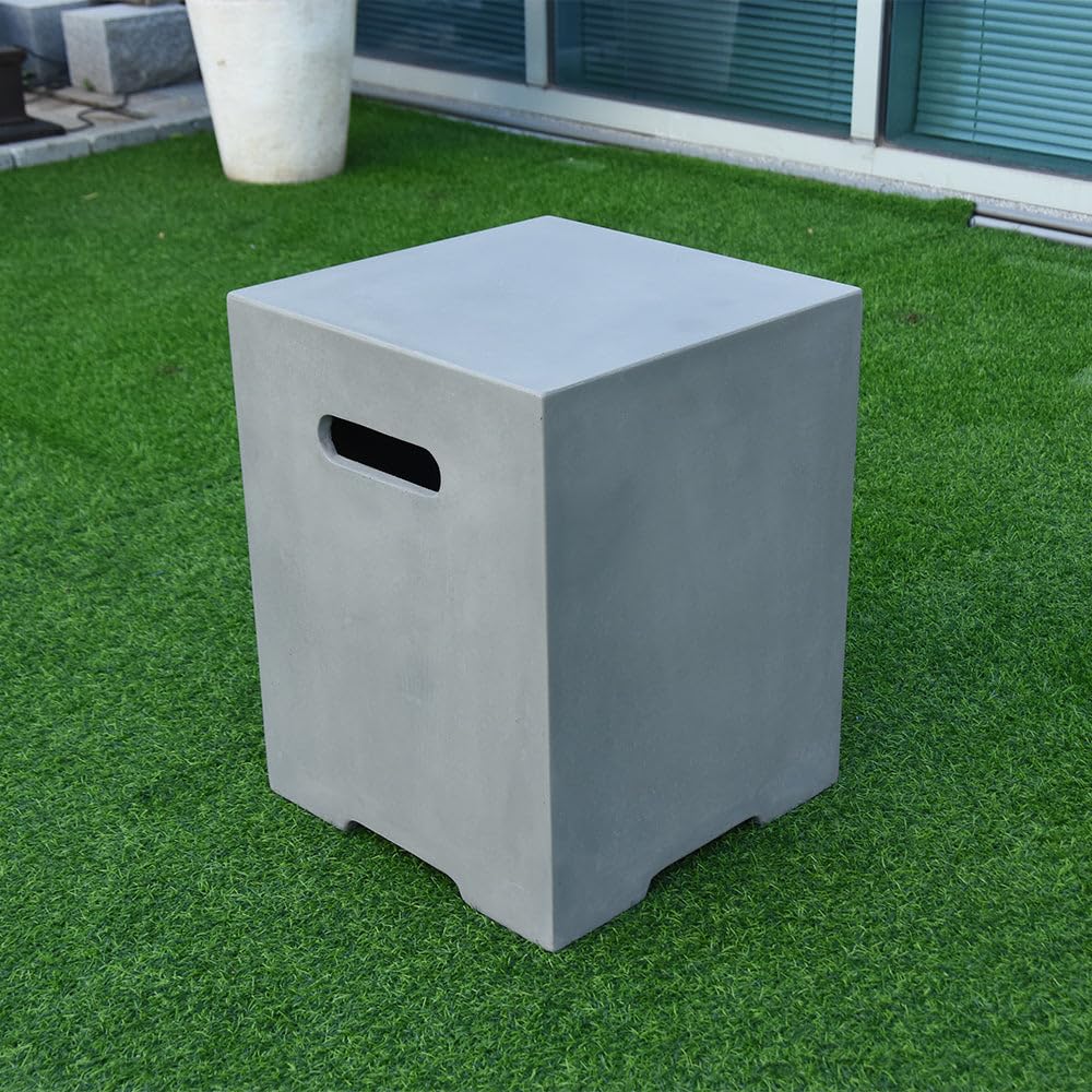 **20 Inch Square Light Grey Propane Tank Cover - Fire Pit Accessory & Outdoor Side Table - Fits Standard 20 lb Tank - Hide Unsightly Tanks in Style - Perfect for Patio, Deck, and Backyard Gatherings**