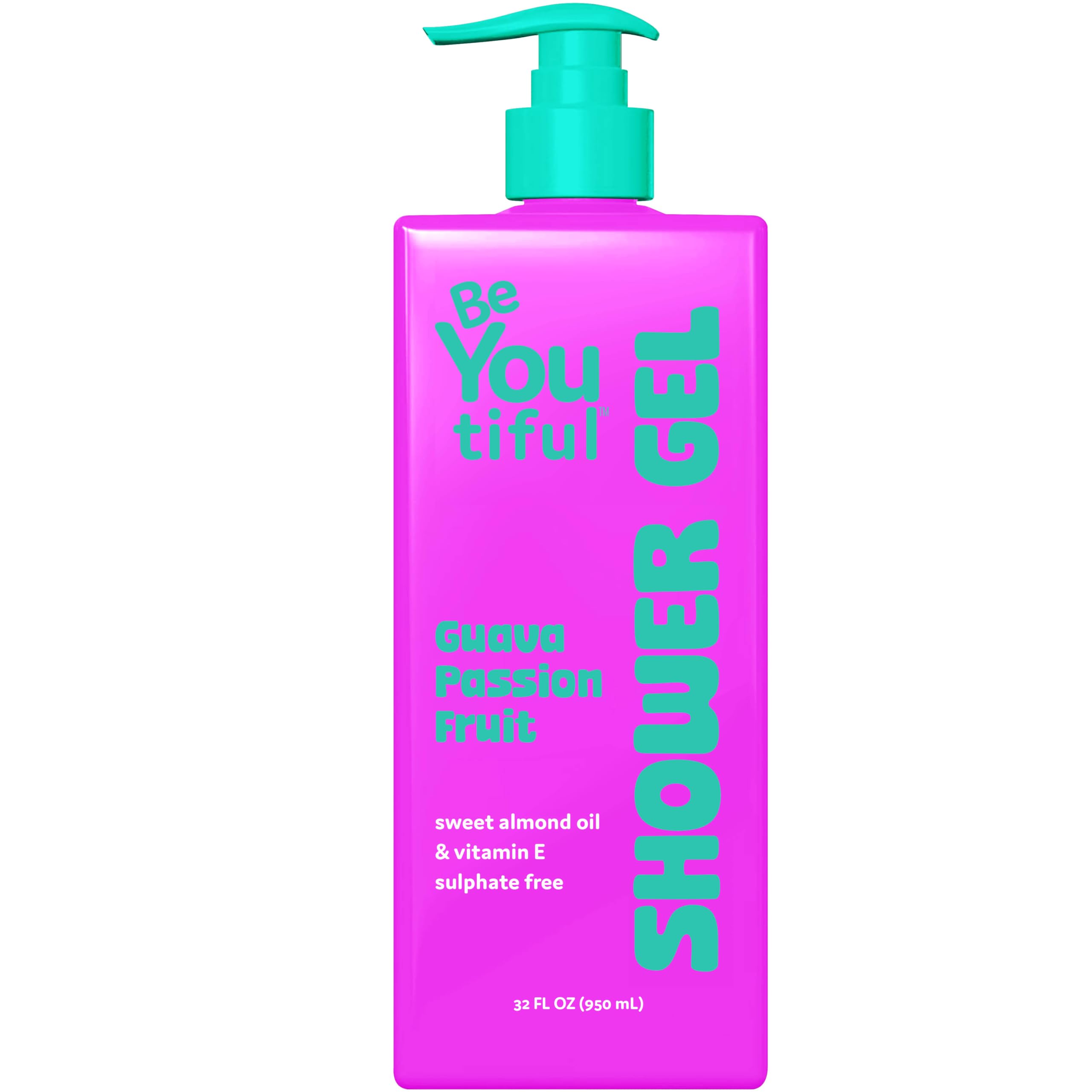 BeYoutiful Natural Hydrating Body Wash for Kids & Teens - Guava Passion Fruit Exfoliating Gel for Acne-Prone & Sensitive Skin | Cruelty-Free, 32 oz | Gentle Daily Cleanser for Soft, Smooth Skin at Bath Time