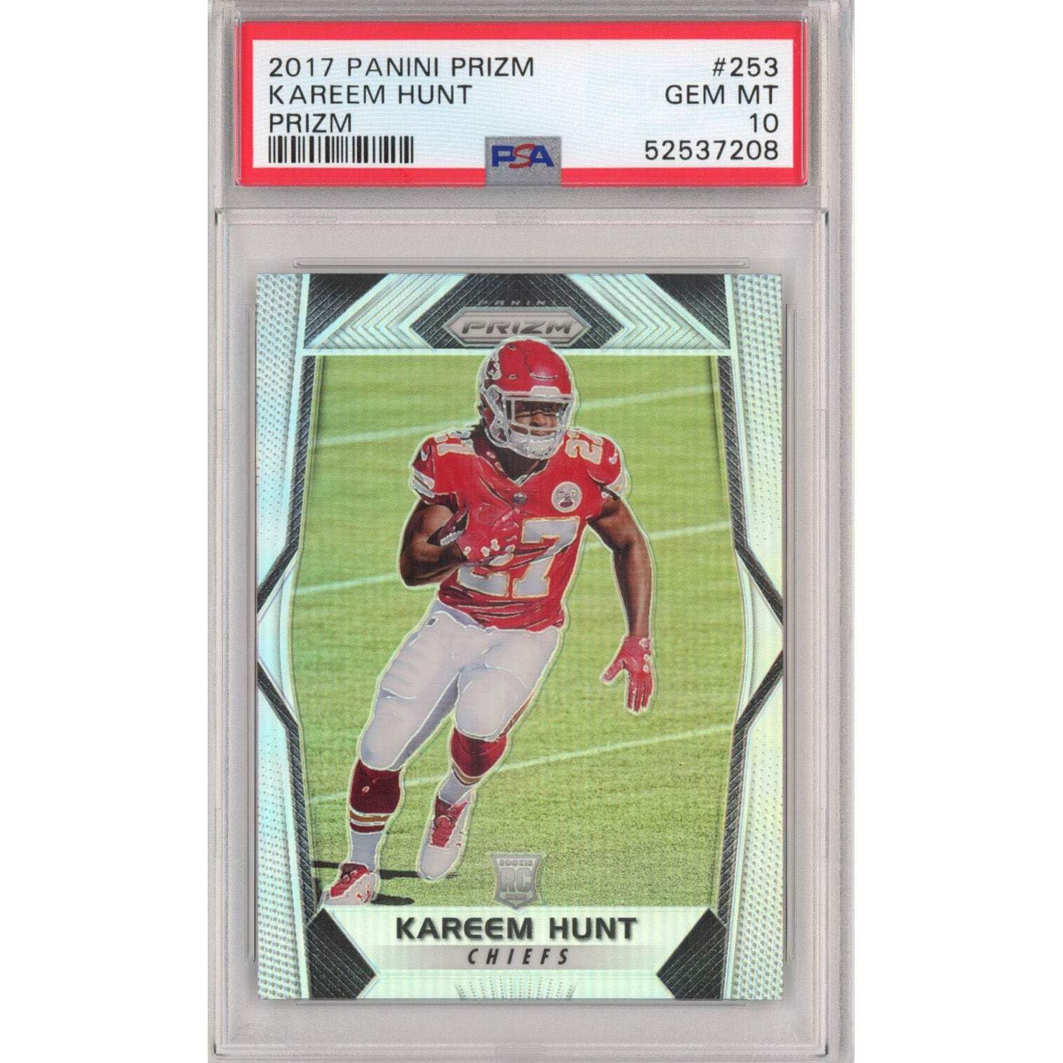 2017 Panini Prizm Kareem Hunt #253 Silver Prizm Rookie RC Football Card PSA 10 Gem Mint - Rare Collectible for NFL Fans & Sports Memorabilia Collectors - Perfect for Display, Investment, and Trading
