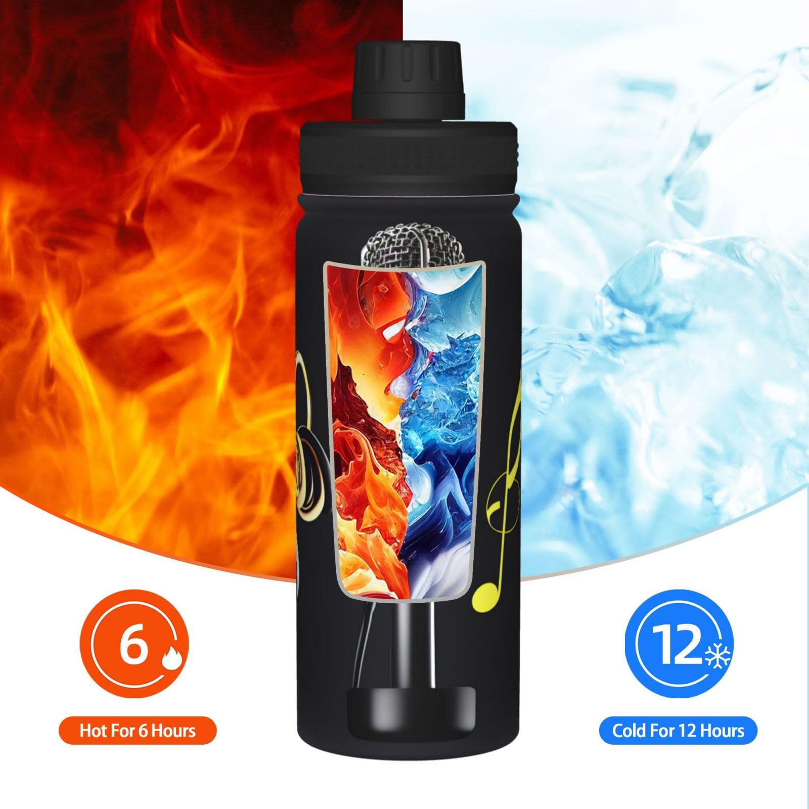 HJLUUFT Insulated Stainless Steel Water Bottle with Built-in Mic & Music Notes - 510g, Perfect for Outdoor Sports, Commuting & Gym Workouts