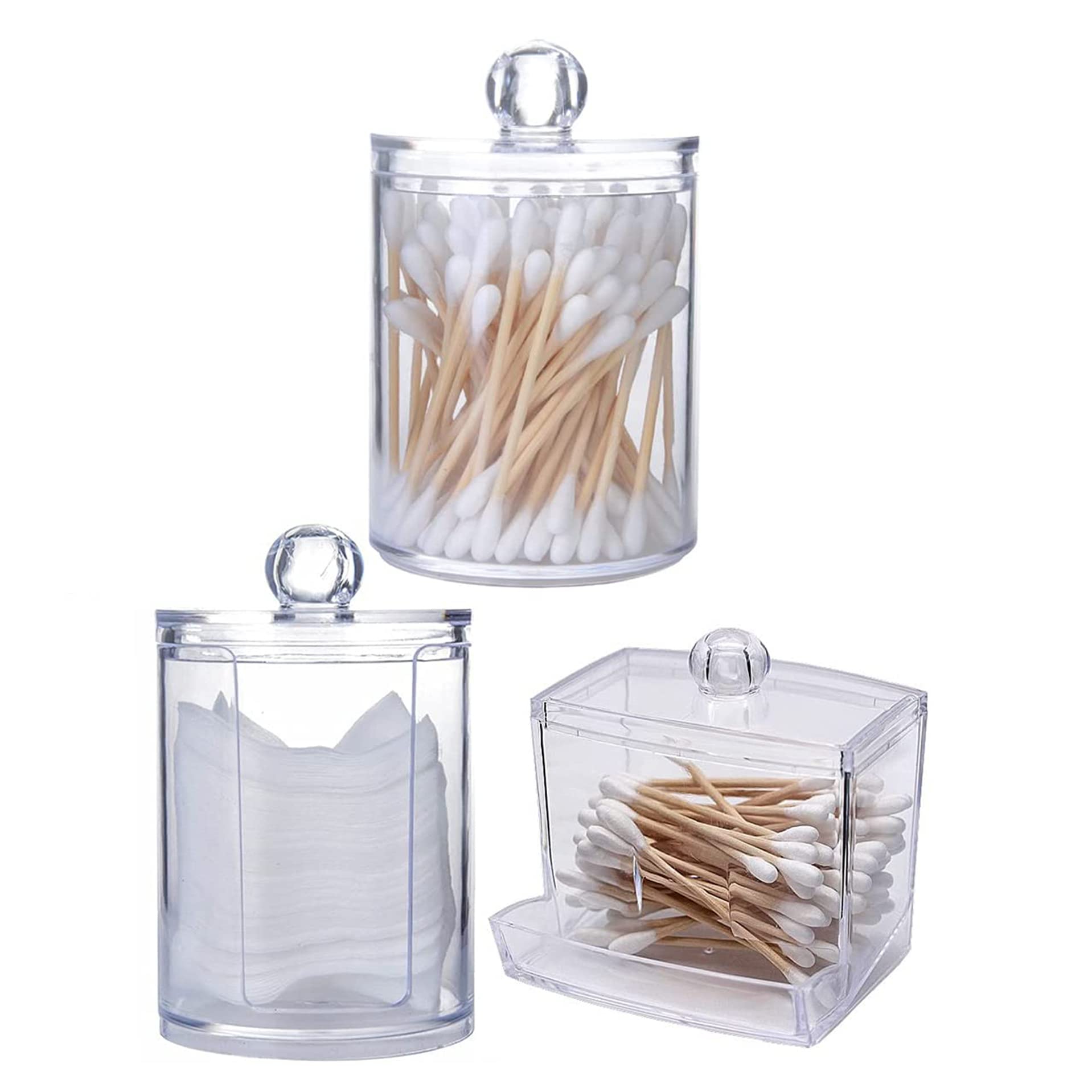 3-Pack Cotton Bud Dispenser with Lid | Hygienic Storage for Cotton Pads, Ear Sticks & Cosmetic Pads | Perfect for Bathroom, Makeup Vanity & Travel Organizer