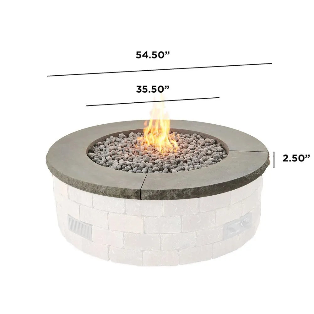 The Outdoor Greatroom Company Bronson Block Round Gas Fire Pit Concrete Top - Durable & Weather-Resistant for Patio, Backyard, and Outdoor Gatherings