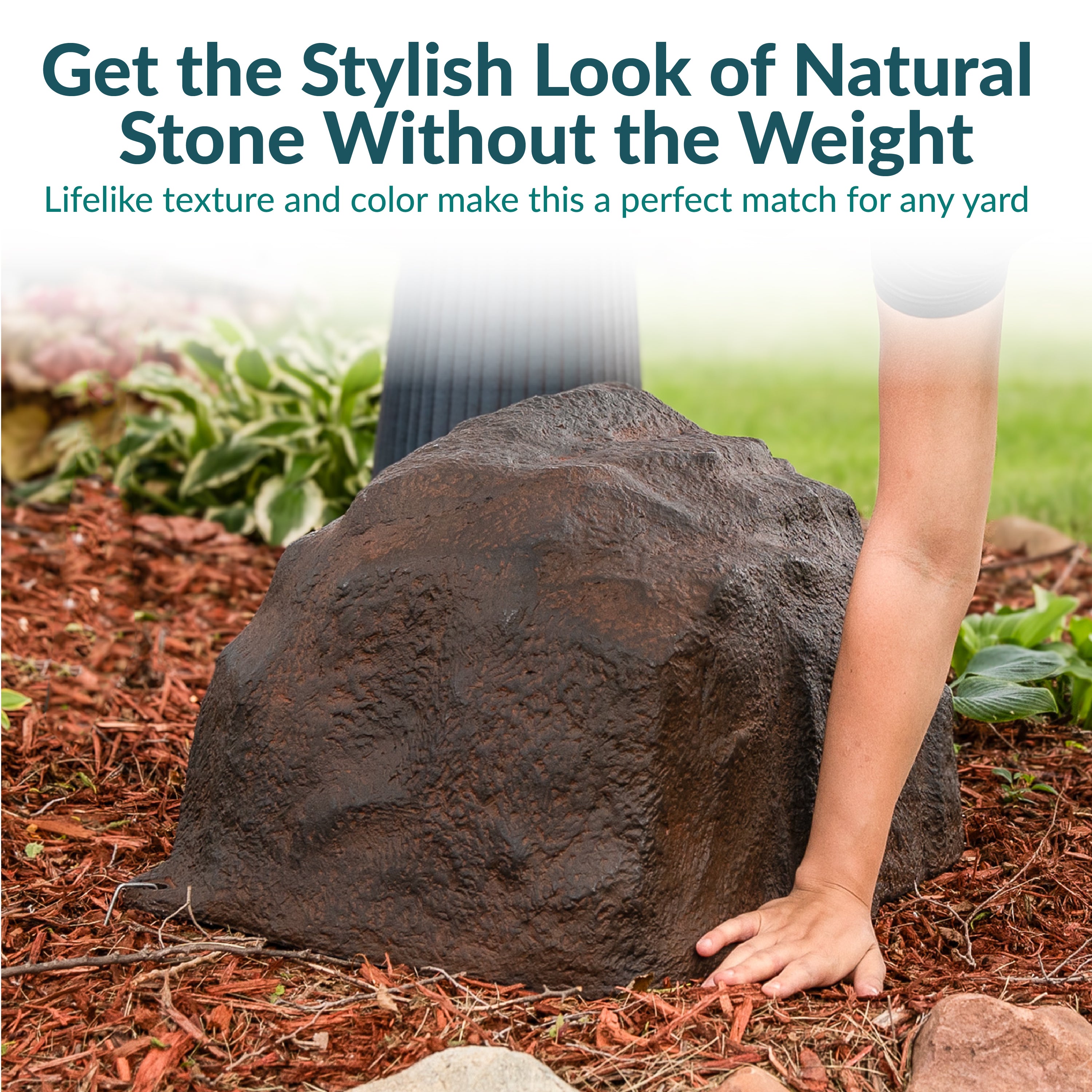 Sunnydaze Low Profile Artificial Landscape Rock Cover with Stakes - Durable Outdoor Decorative Rock for Yard, Garden & Pool Areas - Perfect for Hiding Utilities, Cables & Unsightly Objects