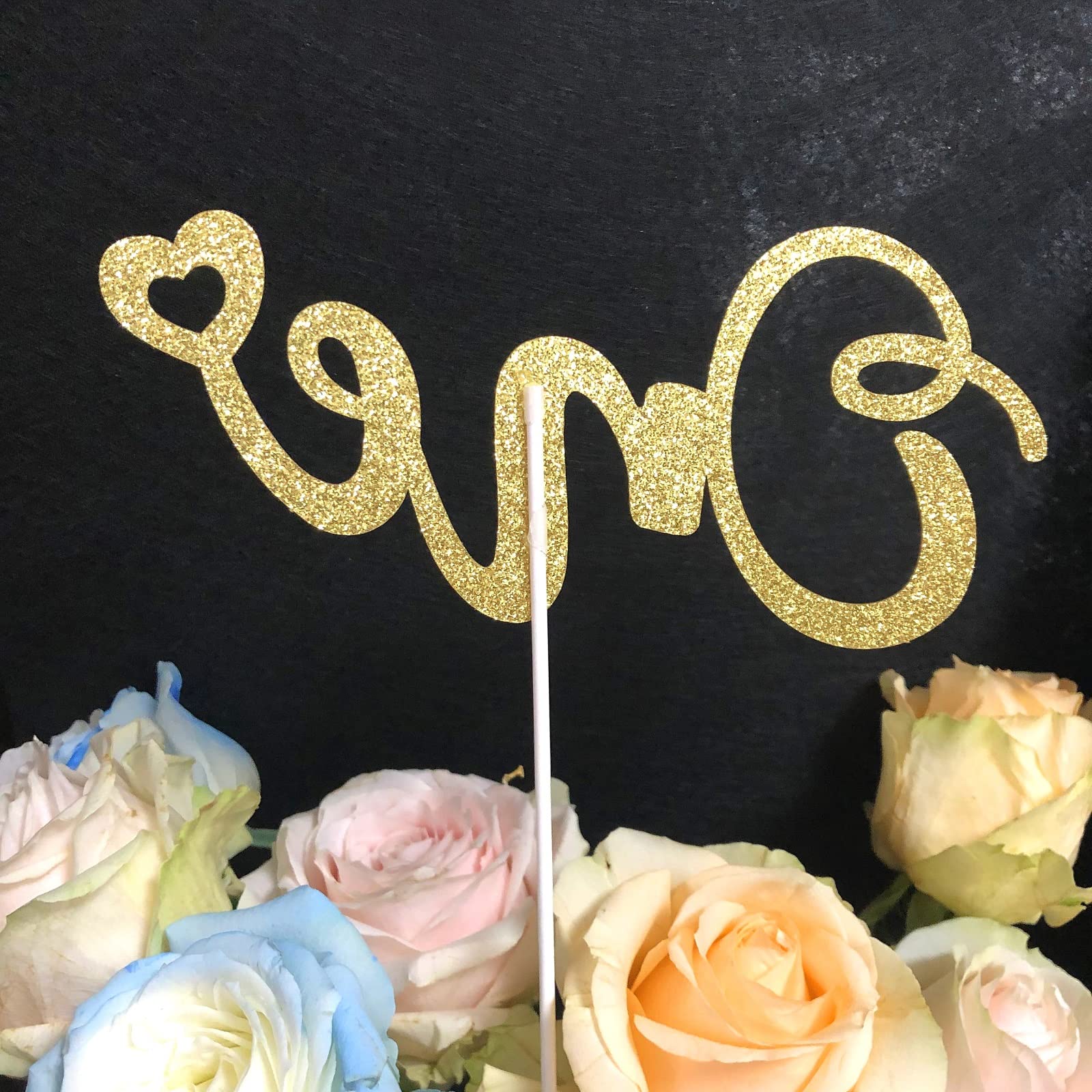 ALISSAR Glitter 1st Birthday Cake Topper - Double Sided Gold for Boys & Girls | Perfect for Anniversary Cakes