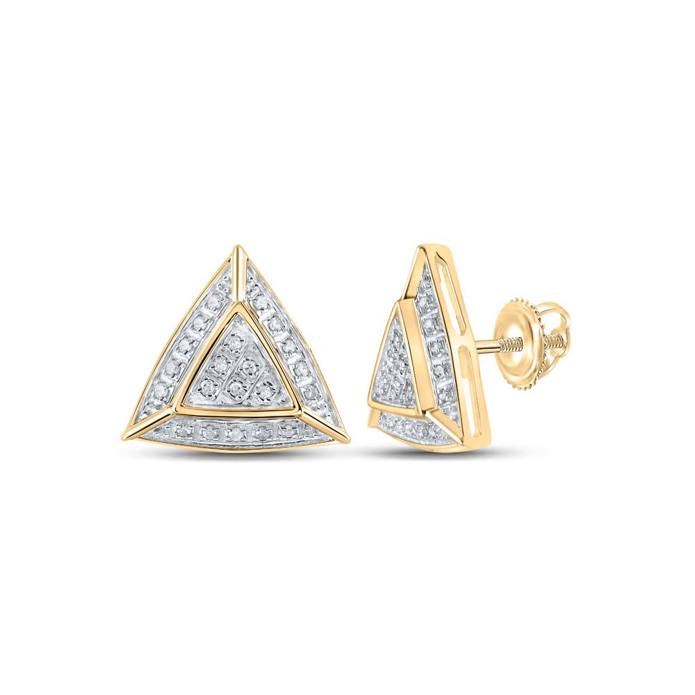 10K Yellow Gold Women's Round Diamond Triangle Stud Earrings - 1/8 Cttw, Elegant Everyday Jewelry for Work & Special Occasions