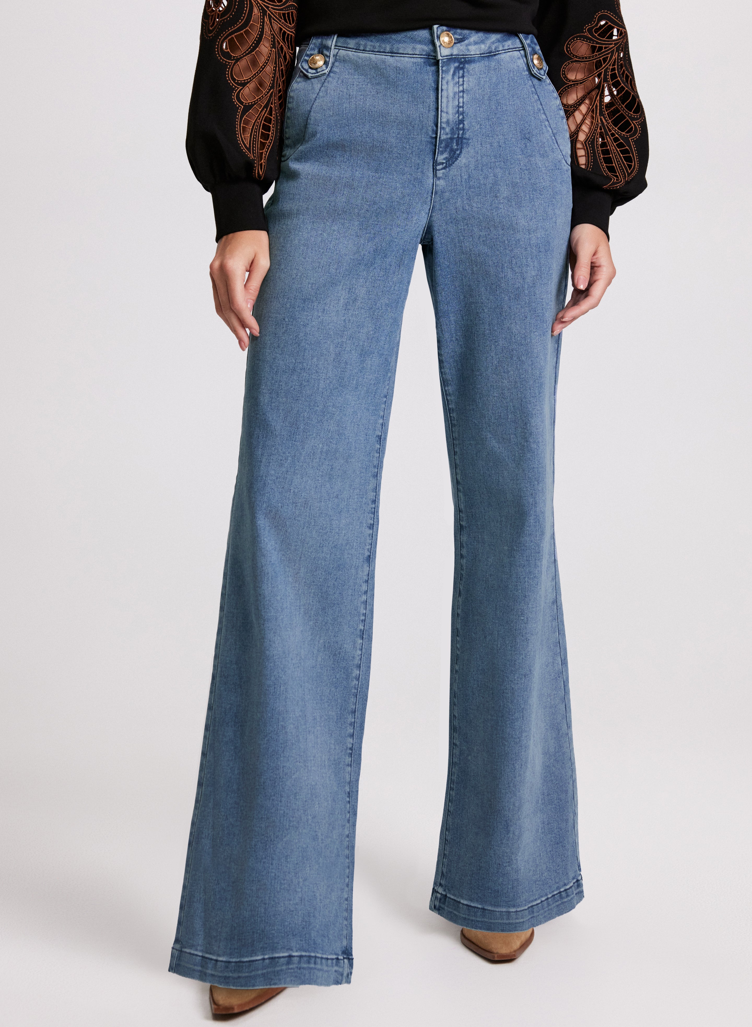 Vintage Faded Wide Leg Jeans for Women - High Waist Distressed Denim Pants - Casual & Boho Style for Everyday Wear, Street Fashion, and Music Festivals
