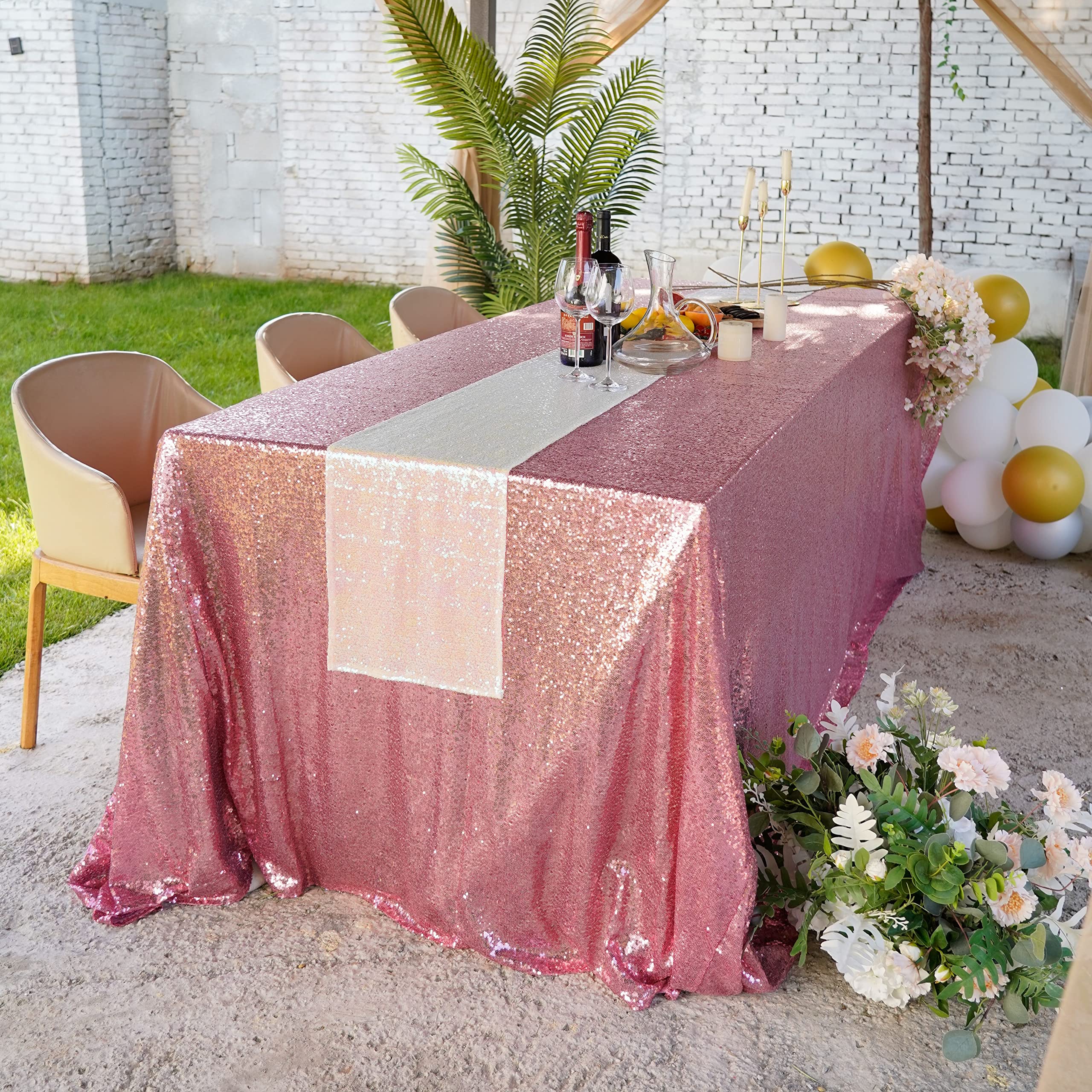Rose Pink Sequin Tablecloth 90x132 Inches - Glitter Party Table Cover for Weddings, Birthdays, Baby Showers & Christmas Decorations | Rectangular Sequin Table Overlay for Reception & Special Events
