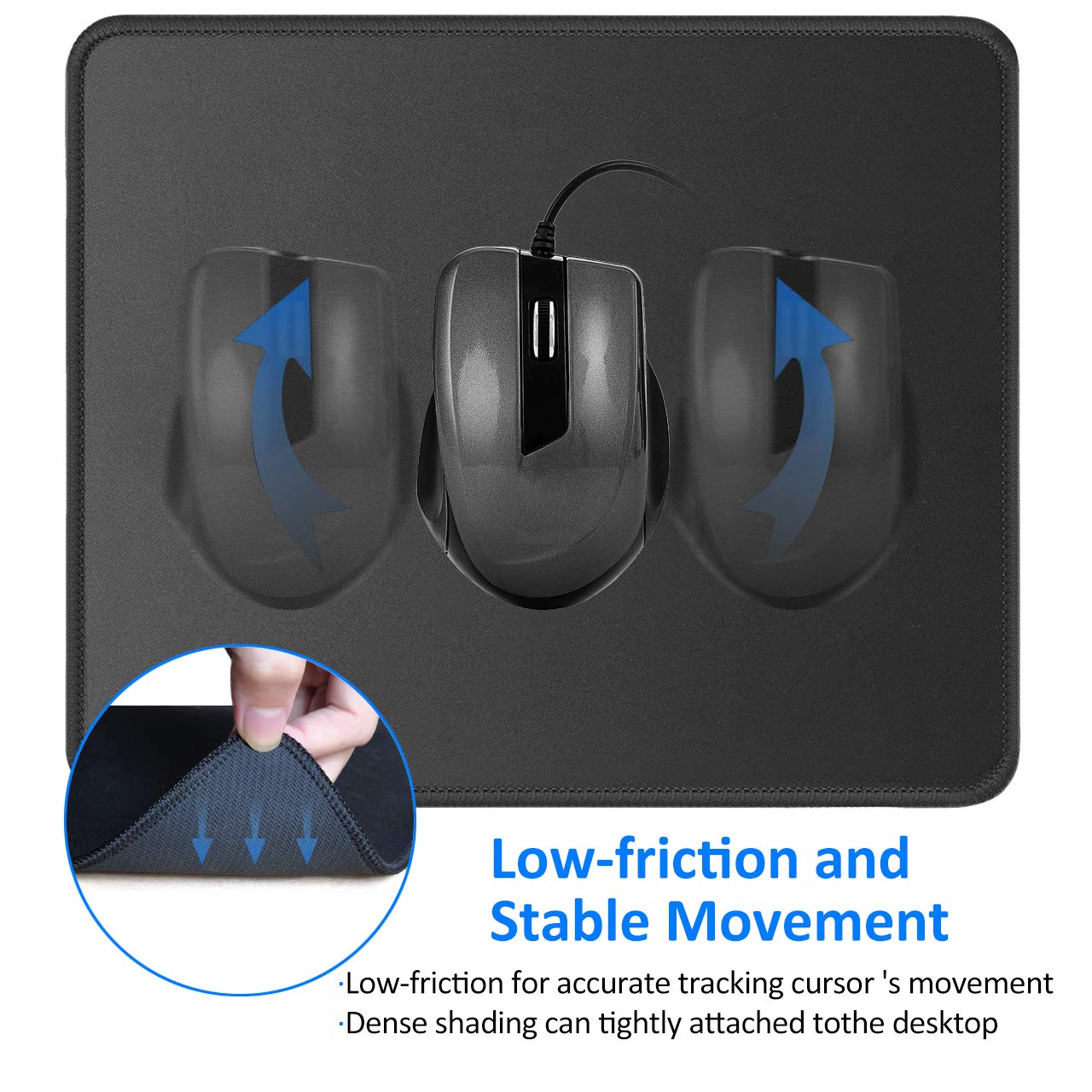 Non-Slip Rubber Base Mouse Pad - Premium Textured & Washable Computer Mousepad with Stitched Edges for Gaming, Office & Home Use - 8.3 x 10.2 Inch Black Mousepad for PC, Laptop & Desktop - Perfect for Work, Gaming & Everyday Computing
