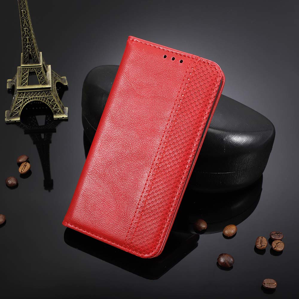 Premium PU Leather Flip Wallet Case for OnePlus 8 - Magnetic Closure Book Style Phone Cover with Card Slots | Perfect for Business, Travel & Daily Protection (Red)