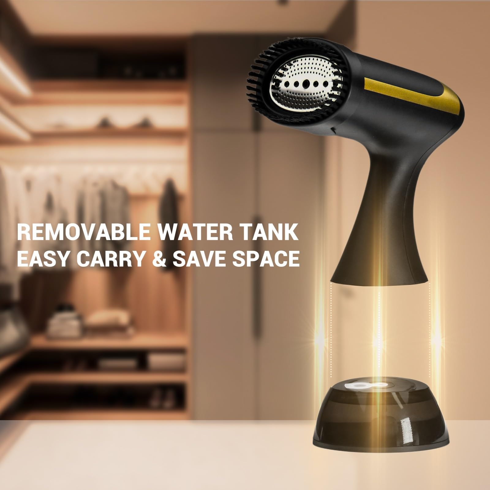 AN-2 Portable Black Garment Steamer - 1500W Fast Heating, 300ml Water Tank, 30-Second Ready, Auto Shut-Off for Travel & Home Use - Perfect for Clothes, Curtains, and Upholstery