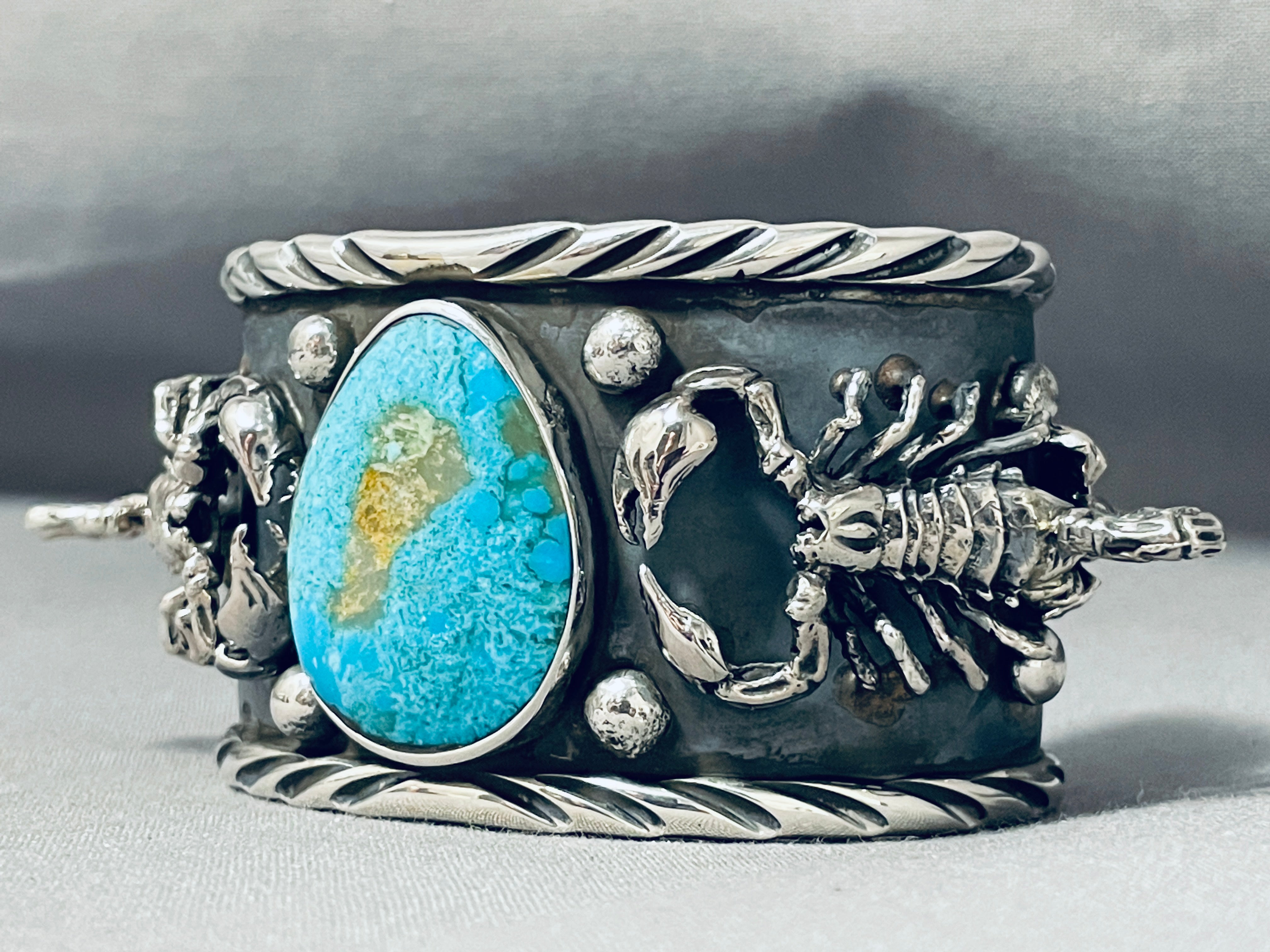 Authentic Native American Scorpion Turquoise Sterling Silver Bracelet - 109g Handcrafted Jewelry for Women, Boho Chic Accessory, Gift for Her, Perfect for Festivals & Special Occasions