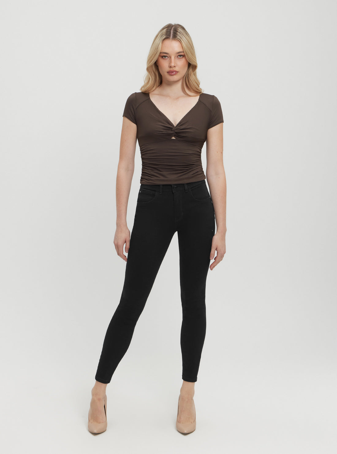 Brown Charlotte Draped Top Women's Casual Blouse - Perfect for Office Wear, Date Night & Weekend Outfits
