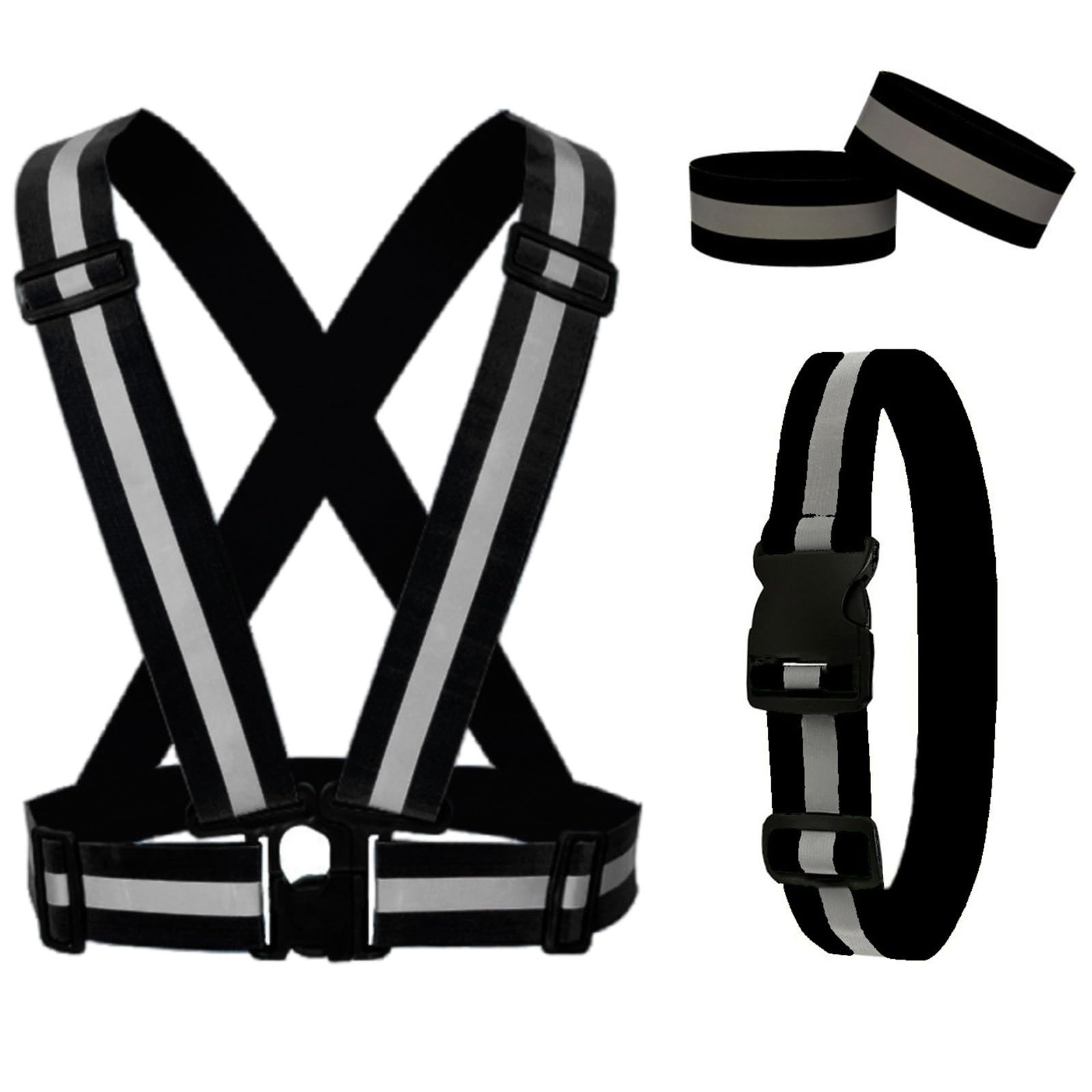 High Visibility Reflective Running Gear Set - 3-Piece Reflective Vest, Armband & Belt for Men, Women & Kids | Night Cycling, Walking & Jogging Safety Equipment for Enhanced Visibility in Low Light Conditions