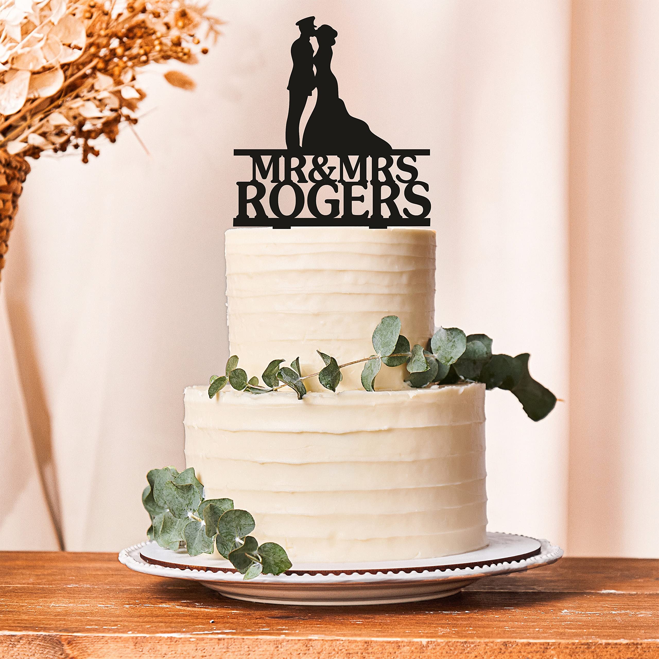 Military Wedding Cake Topper - Silhouette Officer & Bride Uniform Cake Decoration for Military Weddings, Homecoming & Army-Themed Celebrations - Perfect for Welcome Home Soldier Parties & Military Spouse Events