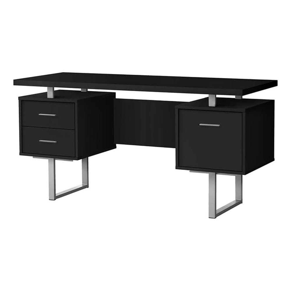 Pemberly Row Modern Reversible Floating Computer Desk - Black Wooden Writing Table for Home Office, Gaming & Study | Space-Saving Design for Small Rooms & Apartments
