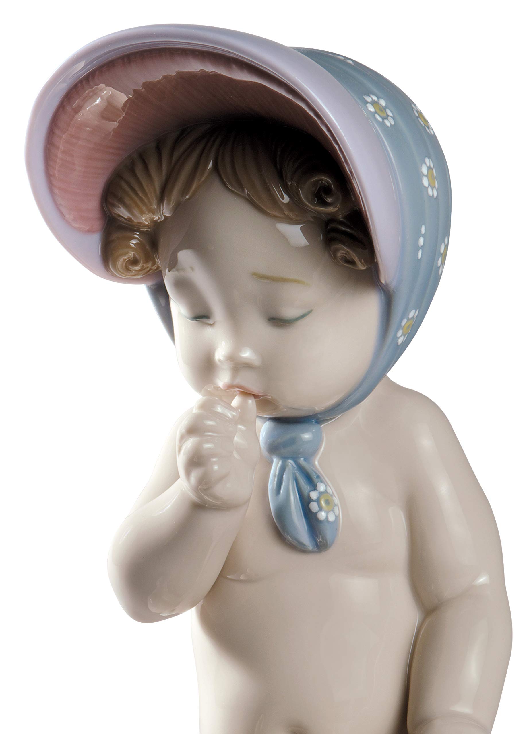LLADRÓ Girl with Bonnet Porcelain Figurine - Handcrafted Spanish Collectible Baby Doll Statue for Home Decor, Gift & Display
