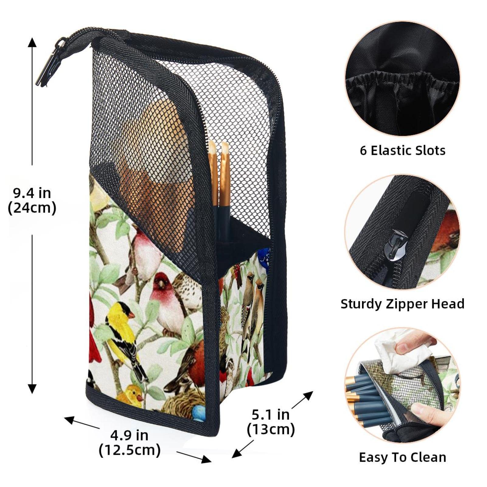 Premium Makeup Brush Organizer Bag with 12 Brushes - Seamless Plant & Birds Design, Portable Cosmetic Brush Holder Case for Travel & Home Storage