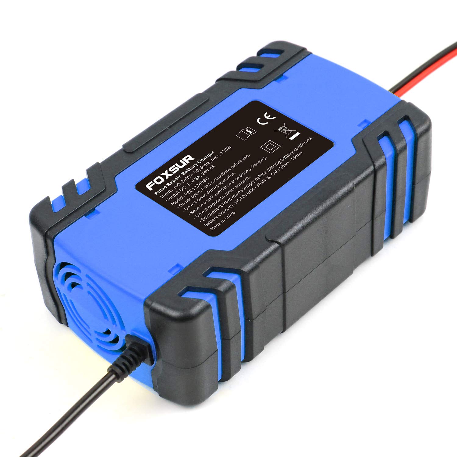 12V/24V 8A Smart Car Battery Charger with LCD - for Cars, Boats, RVs