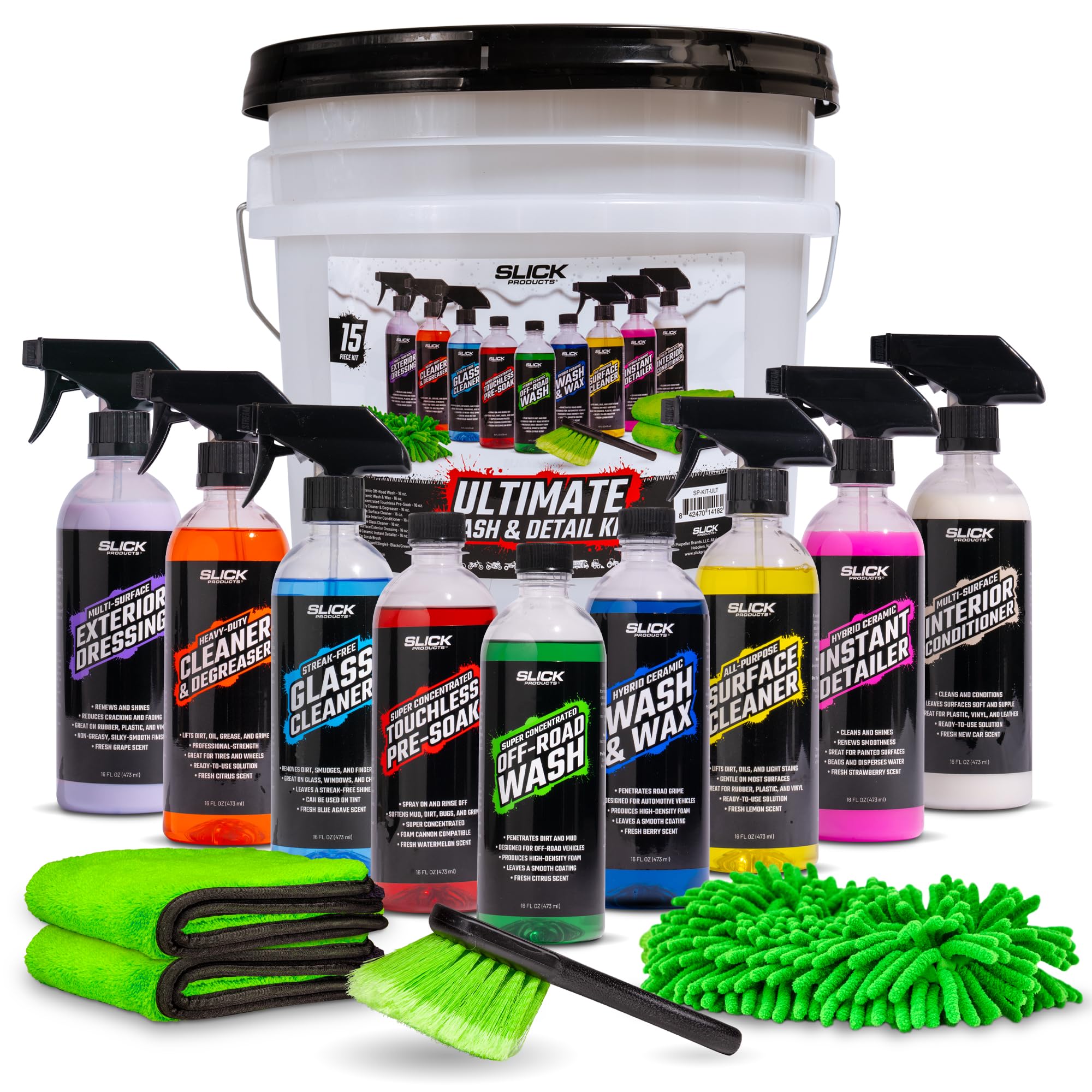 Ultimate 15-Piece Car Wash & Detail Kit for Cars, Trucks, Motorcycles, ATVs, Boats & More – Professional Auto Cleaning Supplies for Shine & Protection