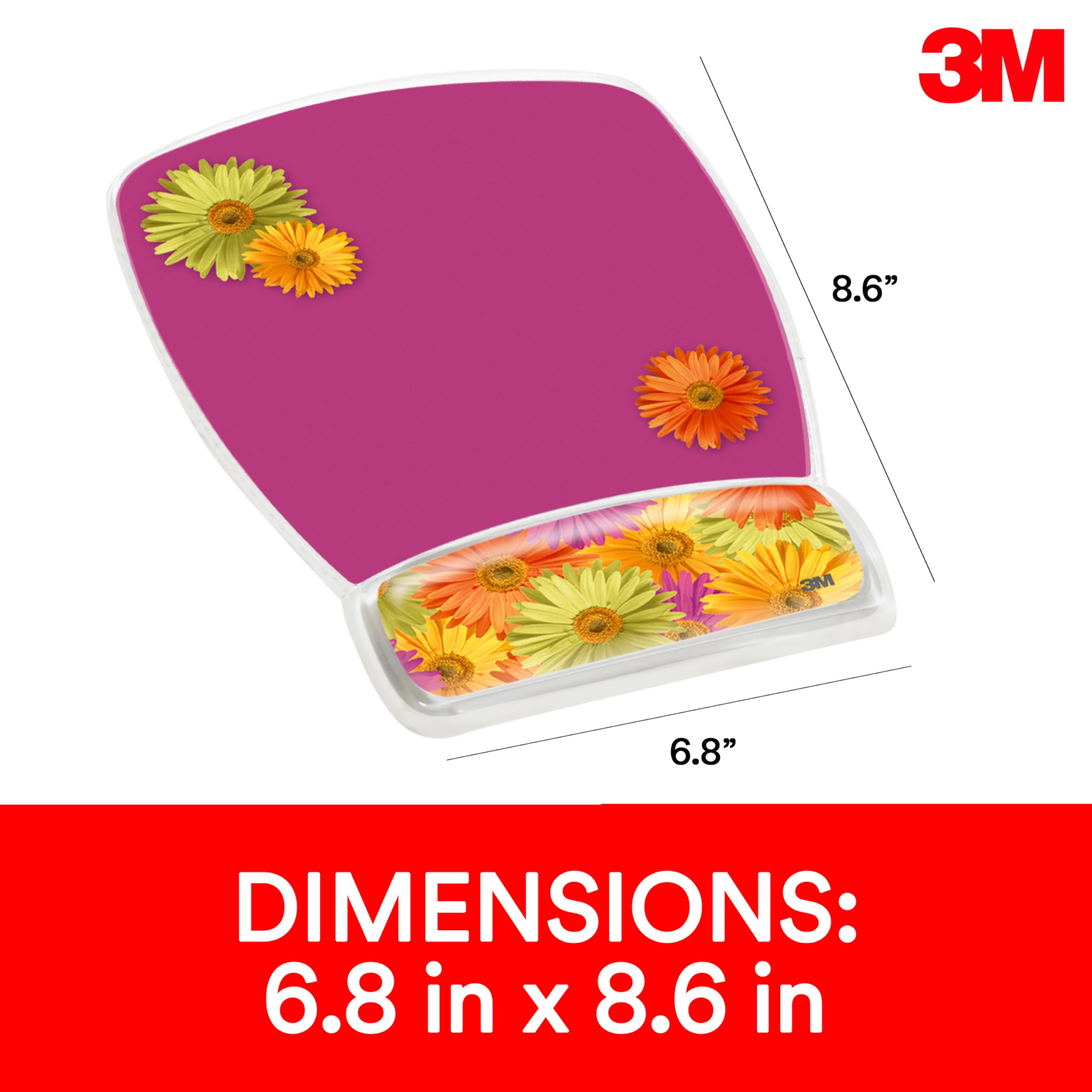 3M Precise Mouse Pad with Gel Wrist Rest - Ergonomic Daisy Design (MW308DS) for Comfort & Precision | Durable, Easy-Clean Surface for Optical Mice | Perfect for Office, Gaming & Long Computer Use