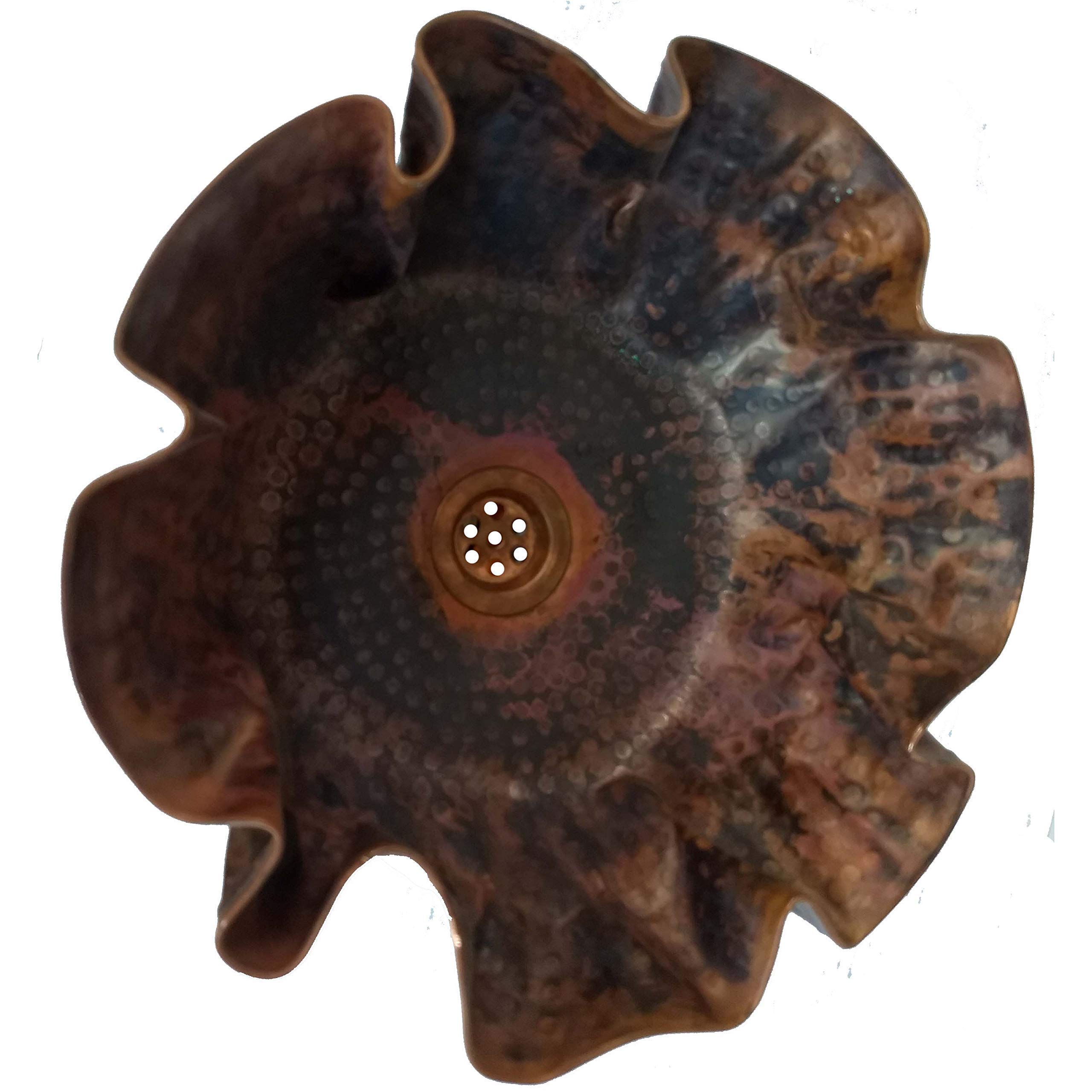 Rustic Copper Vessel Sink with Sea Shell Design - Handcrafted Bathroom Vanity Sink for Farmhouse, Coastal, and Beach House Decor