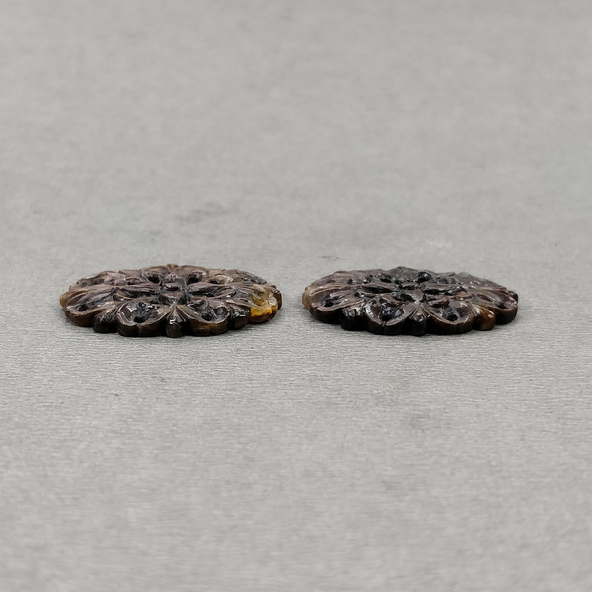Natural Untreated Golden Brown Chocolate Sapphire Gemstone Carving - 30.95cts Hand Carved Oval Shape 27x19mm Pair | Jewelry Making, Engagement Rings & Luxury Gifts