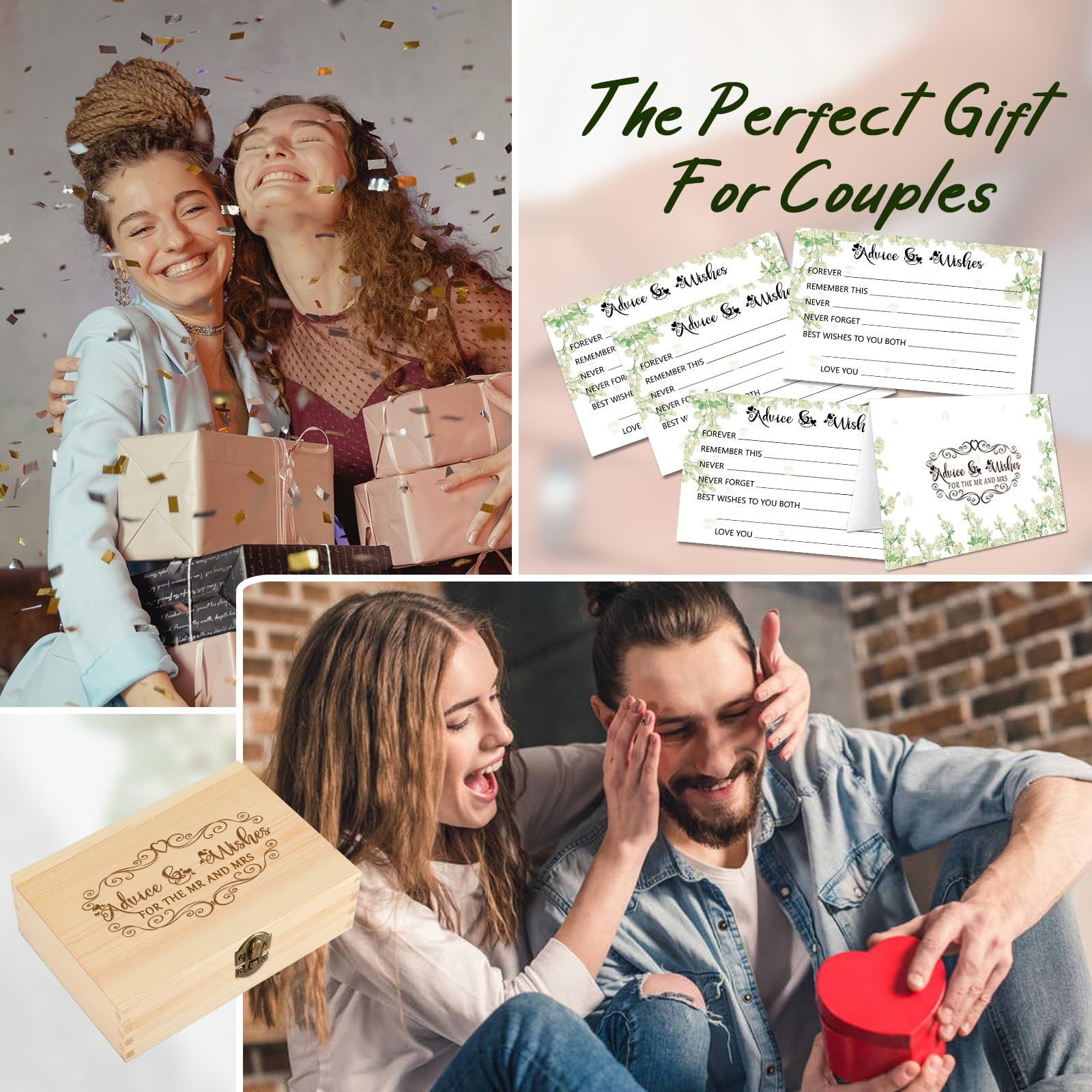 60pcs Wedding Advice Cards for Bride and Groom - Mr & Mrs Wishes Cards, Guest Book Advice Box, Fun Wedding Games & Bridal Shower Decorations - Perfect for Bridal Showers, Receptions & Anniversary Celebrations
