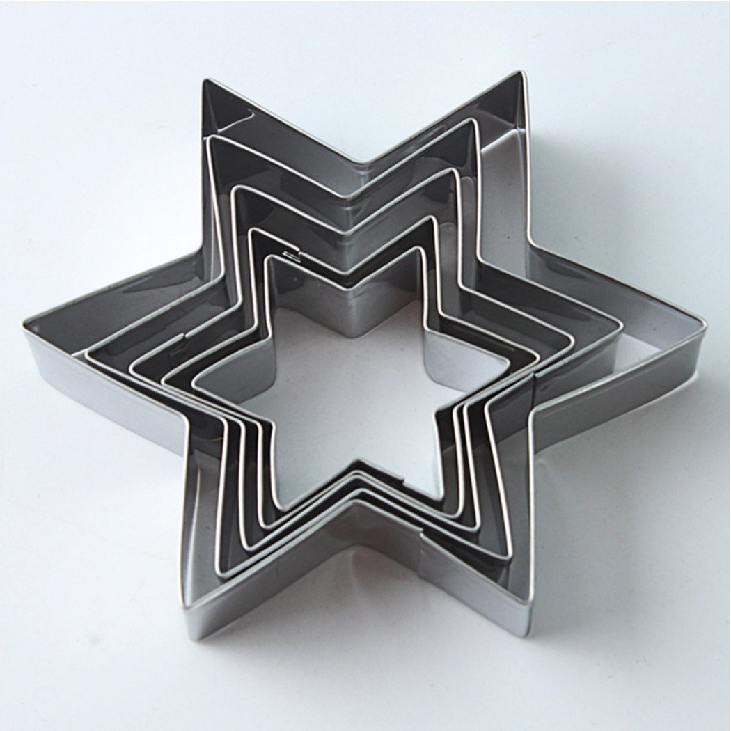 Premium Stainless Steel Hexagonal Star Cookie Cutters Set of 5 - Professional Baking Tools for Cookies, Biscuits, Chocolate Molds - Perfect for Holiday Baking, Birthday Parties & DIY Dessert Decorating