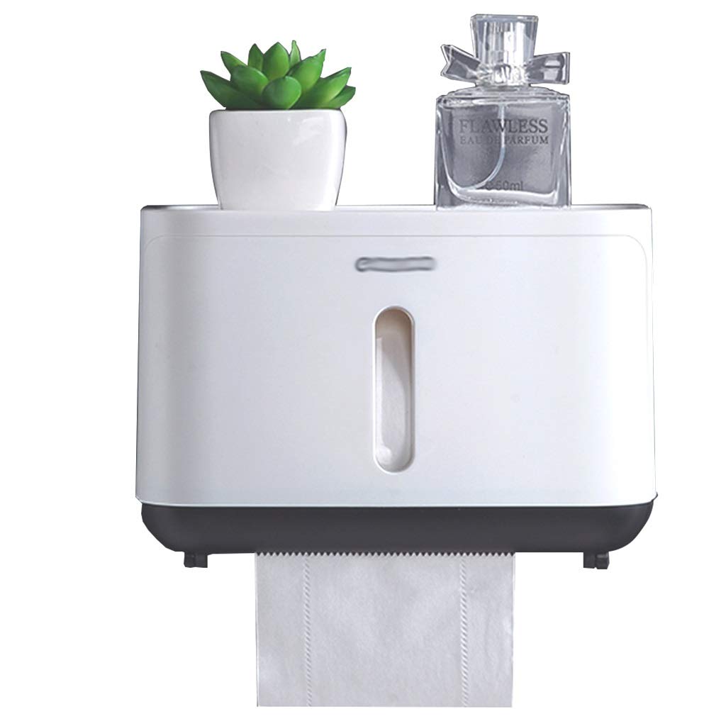 Wall Mounted Toilet Paper Holder - Black Bathroom Tissue Dispenser with No-Mark Adhesive, 8.1