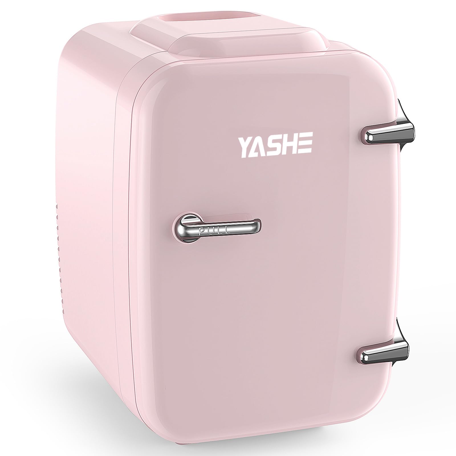 YASHE 4L/6 Can Mini Fridge - Compact Thermoelectric Cooler & Warmer for Skincare, Drinks (110V AC/12V DC) - Perfect for Office, Dorm, Bedroom, Car - Pink Portable Refrigerator for Beauty Products & Beverages