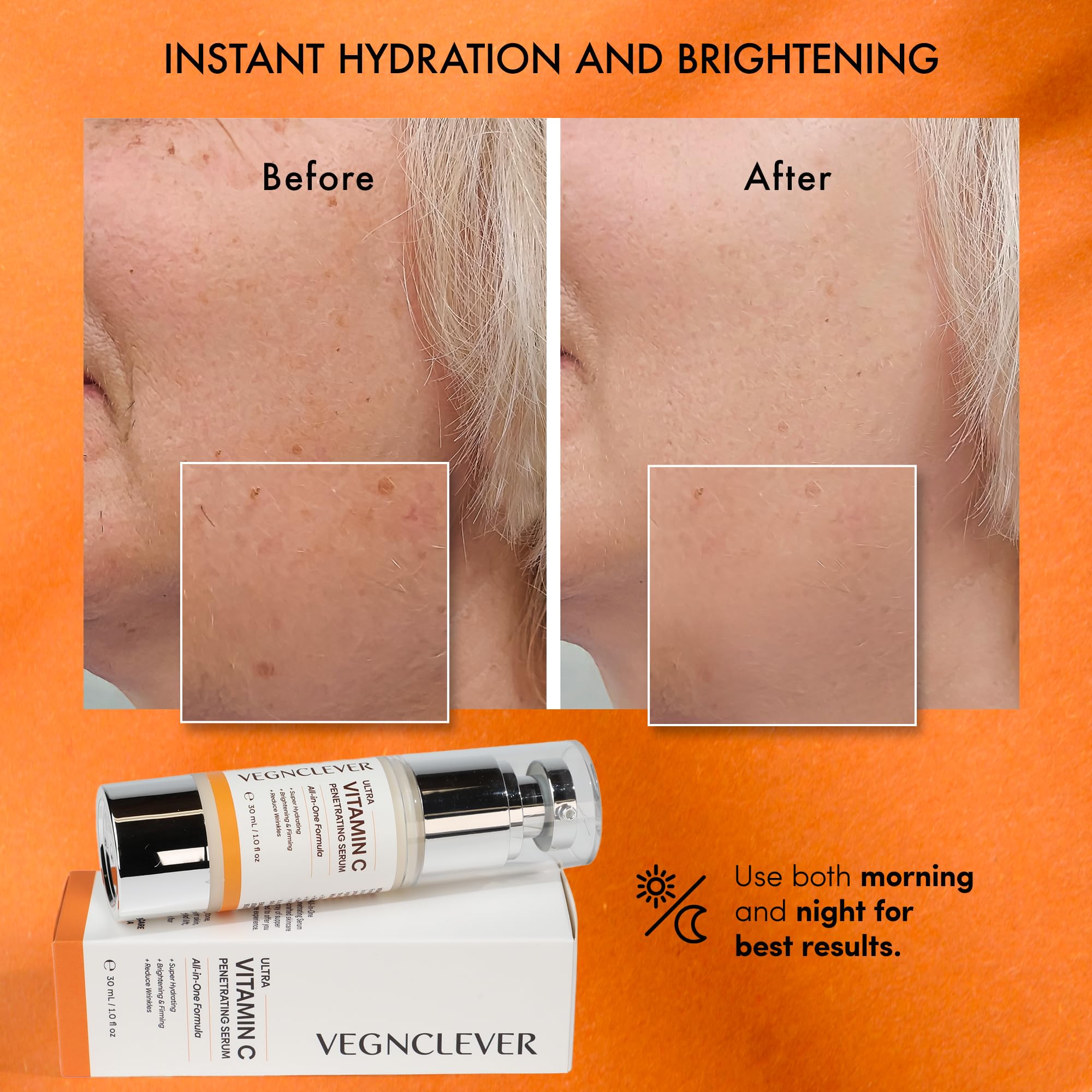 Vegnclever Super Vitamin C Serum - Anti-Aging Face Serum with Niacinamide, Collagen Peptides & Vitamin E | Brightening, Hydrating & Wrinkle Reducing | Day & Night Skincare Routine | 2 Pack