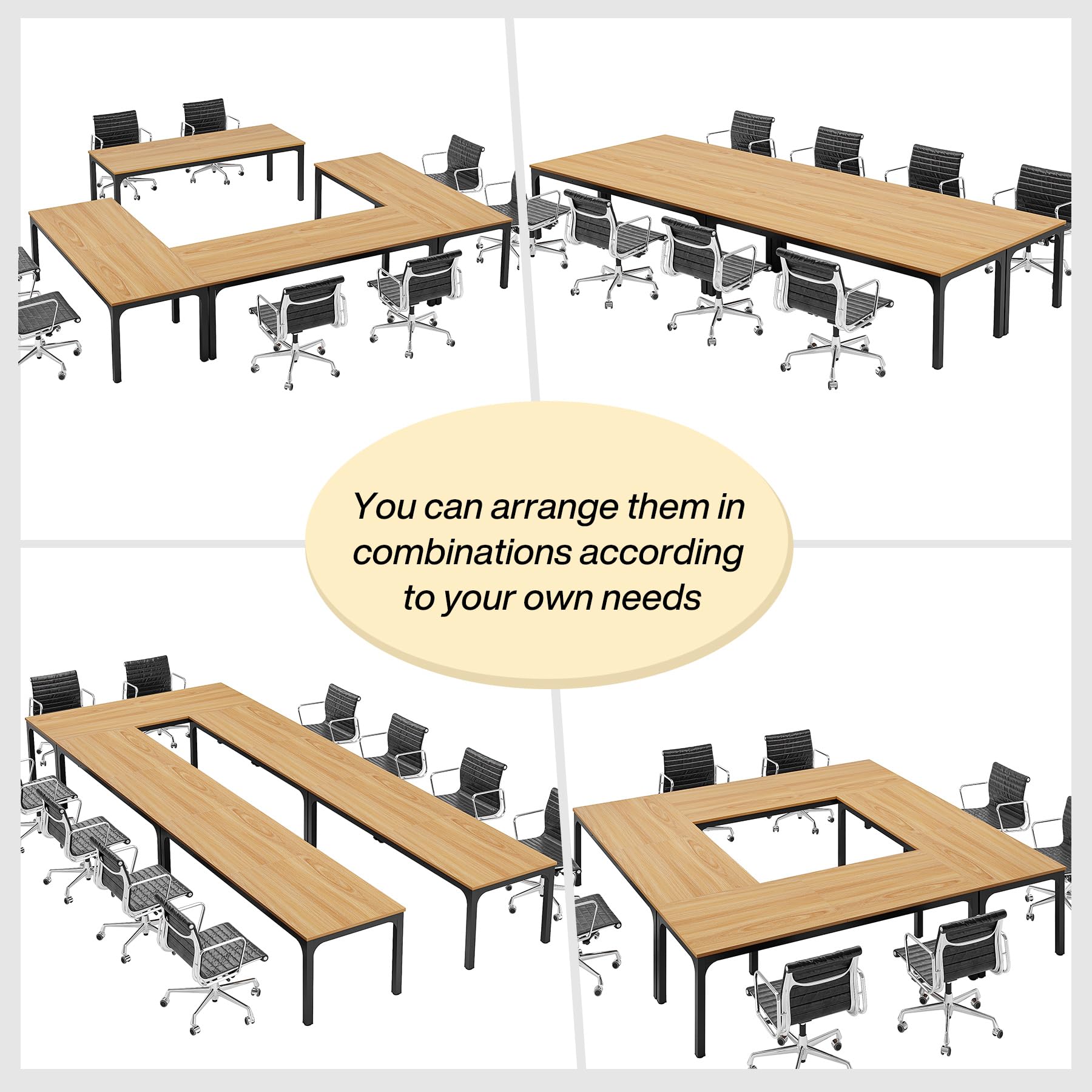 Tribesigns 78.74-Inch Large Conference Table Set - 13FT Rectangle Meeting Table for Office, Seminar & Business (2-Pack, Natural+Black, Chairs Not Included) - Perfect for Boardrooms, Training Rooms & Corporate Events