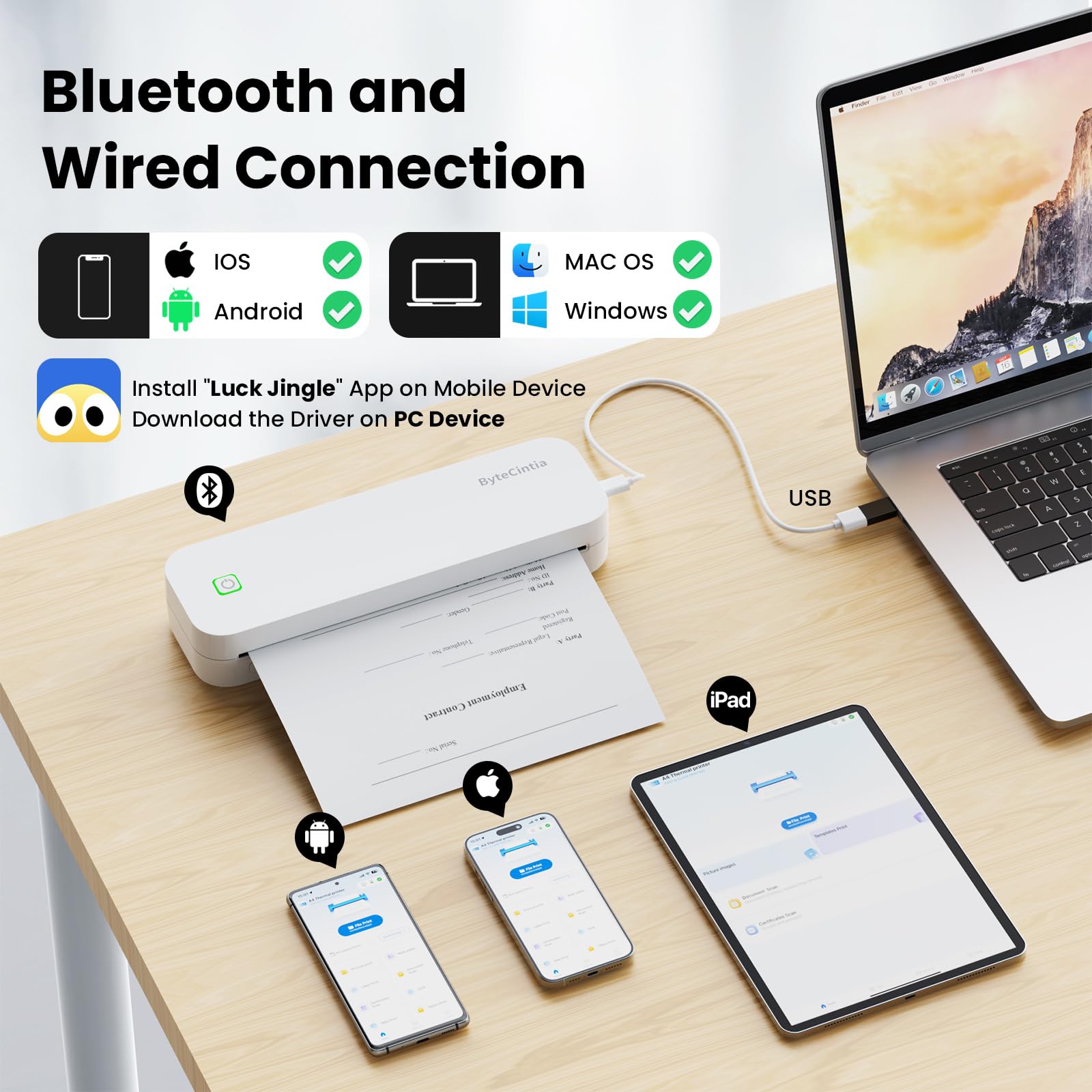 Portable Bluetooth Thermal Printer - 8.5 x 11 Inch US Letter Size, Wireless Mobile Printer for Android, iOS & Laptop | Inkless Travel Printer for Office, Car, School | Perfect for Business Trips, Home Office & On-the-Go Printing