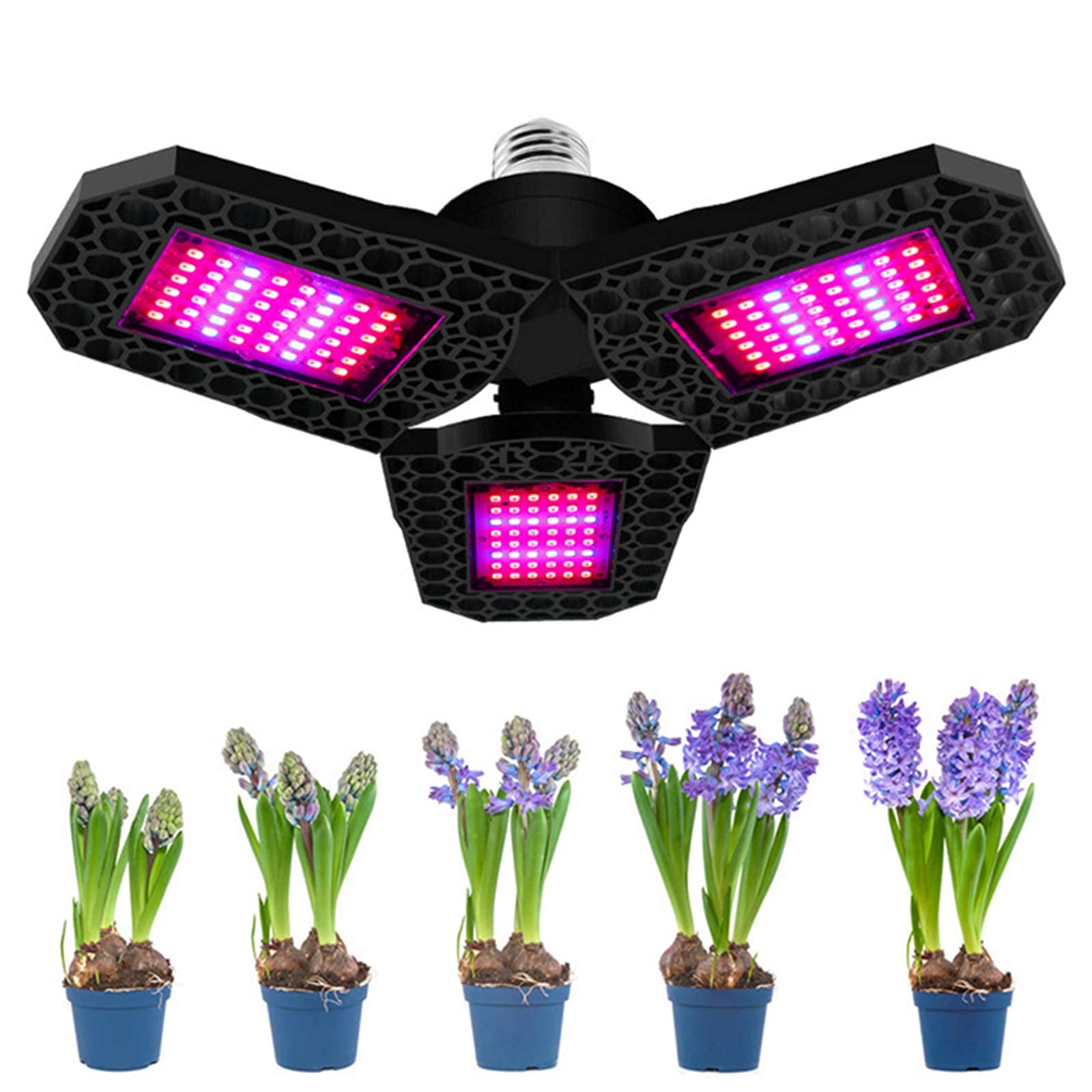 144 LED Full Spectrum Grow Light for Indoor Plants - 3 Leaf Folding Design with Adjustable Blades - Perfect for Hydroponics, Greenhouse & Home Vegetable Gardening (Ideal for Seedlings, Flowers & Herbs)