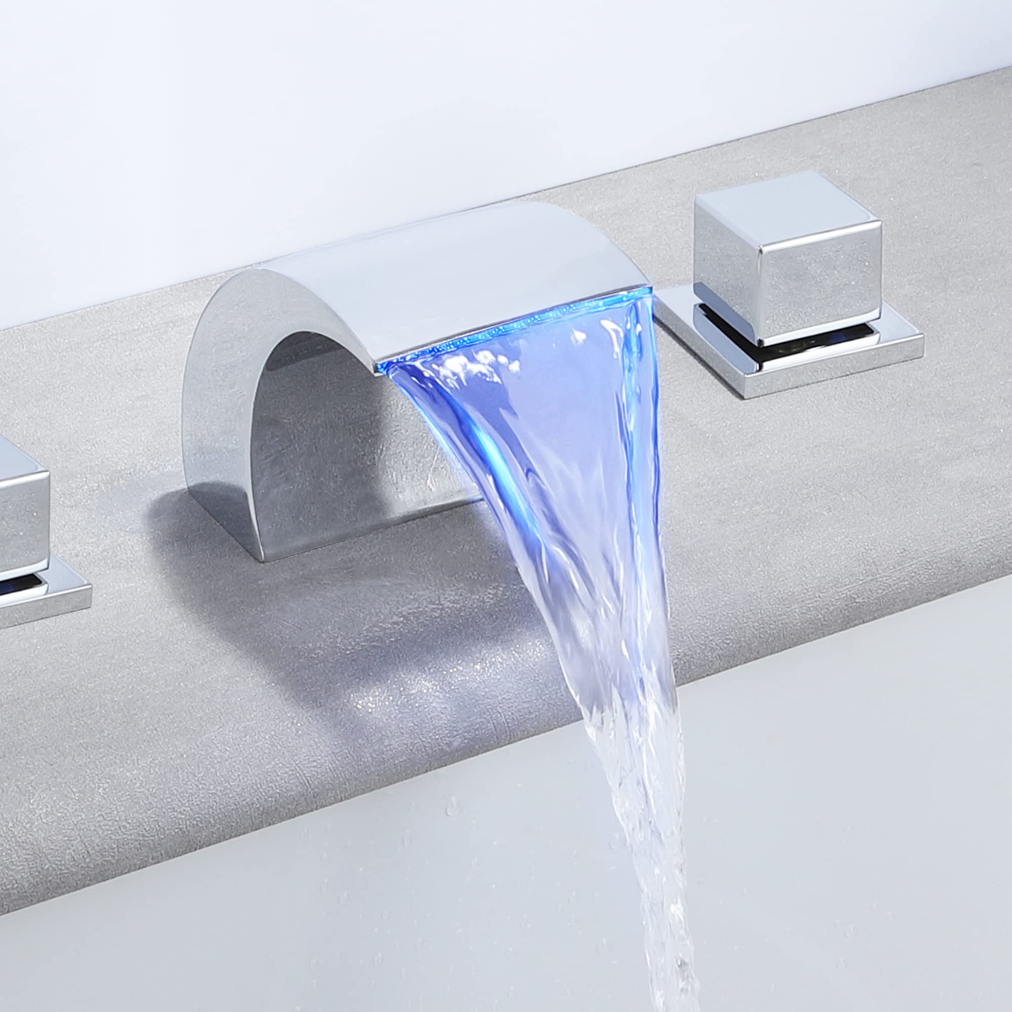 SKOWLL Waterfall Bathtub Faucet - Deck Mount Tub Filler with Handheld Shower Sprayer, Polished Chrome 5-Hole Set & LED Spout for Modern Bathroom - Perfect for Spa-Like Relaxation and Luxurious Bathing Experience