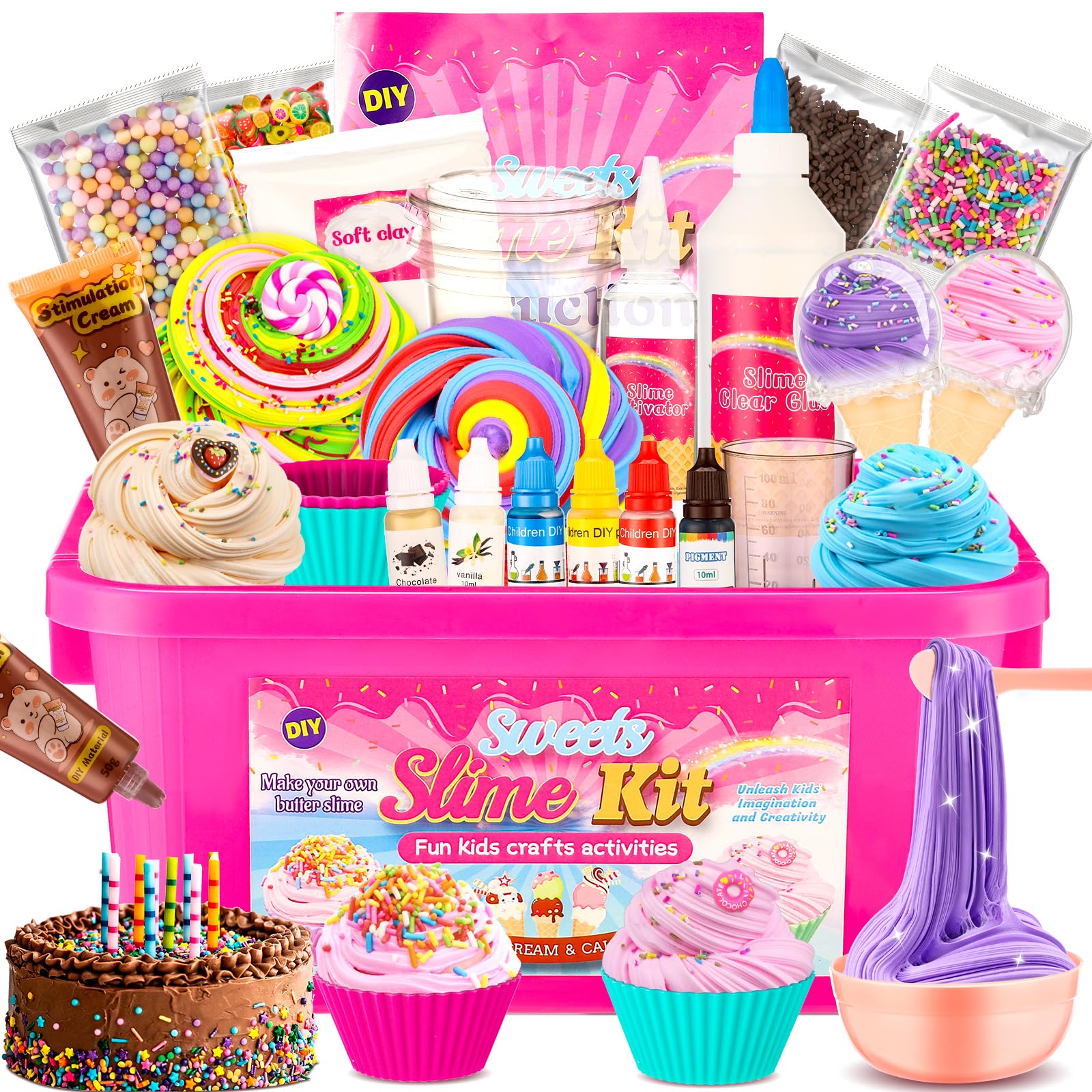 DIY Sweets Slime Kit for Kids - Make Cake, Ice Cream, Butter, Cloud & Fluffy Slime | Creative Arts & Crafts Toy for Girls Ages 8-12 | Fun Birthday Party Favors & STEM Learning Activity Gift | Perfect for Playdates, Sleepovers & Sensory Play