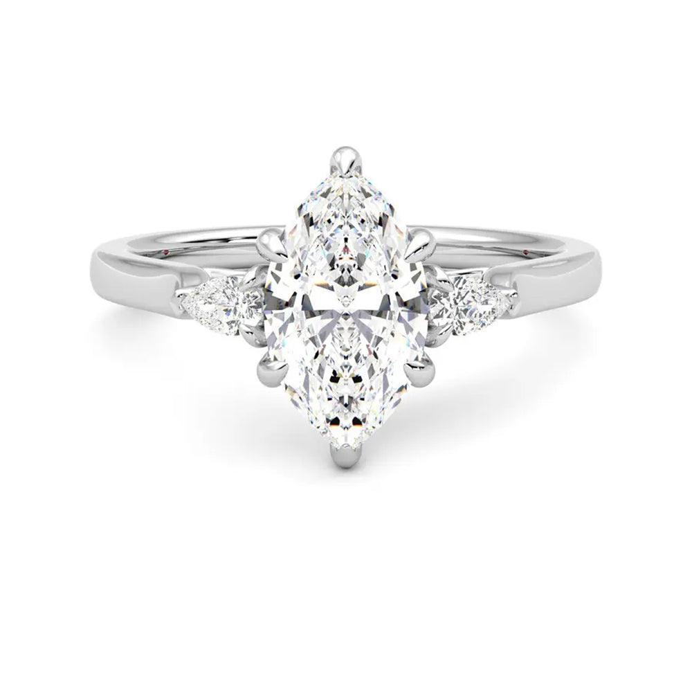 Exquisite Marquise Cut Three Stone Moissanite Engagement Ring with Hidden Anniversary Stone Accent - Perfect for Proposals, Weddings & Anniversary Gifts