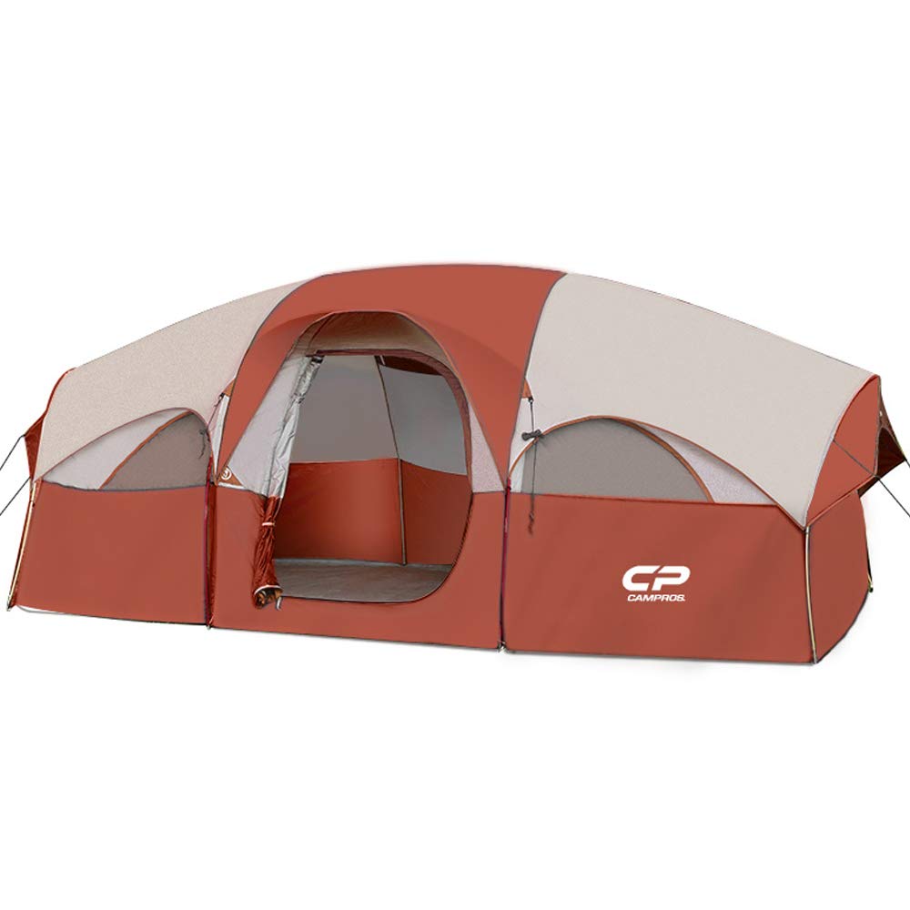 CAMPROS CP 8-Person Family Camping Tent - Waterproof & Windproof Outdoor Tent with 5 Mesh Windows, Double-Layer Design & Room Divider - Portable with Carry Bag - Perfect for Backpacking, Hiking & Family Camping Trips