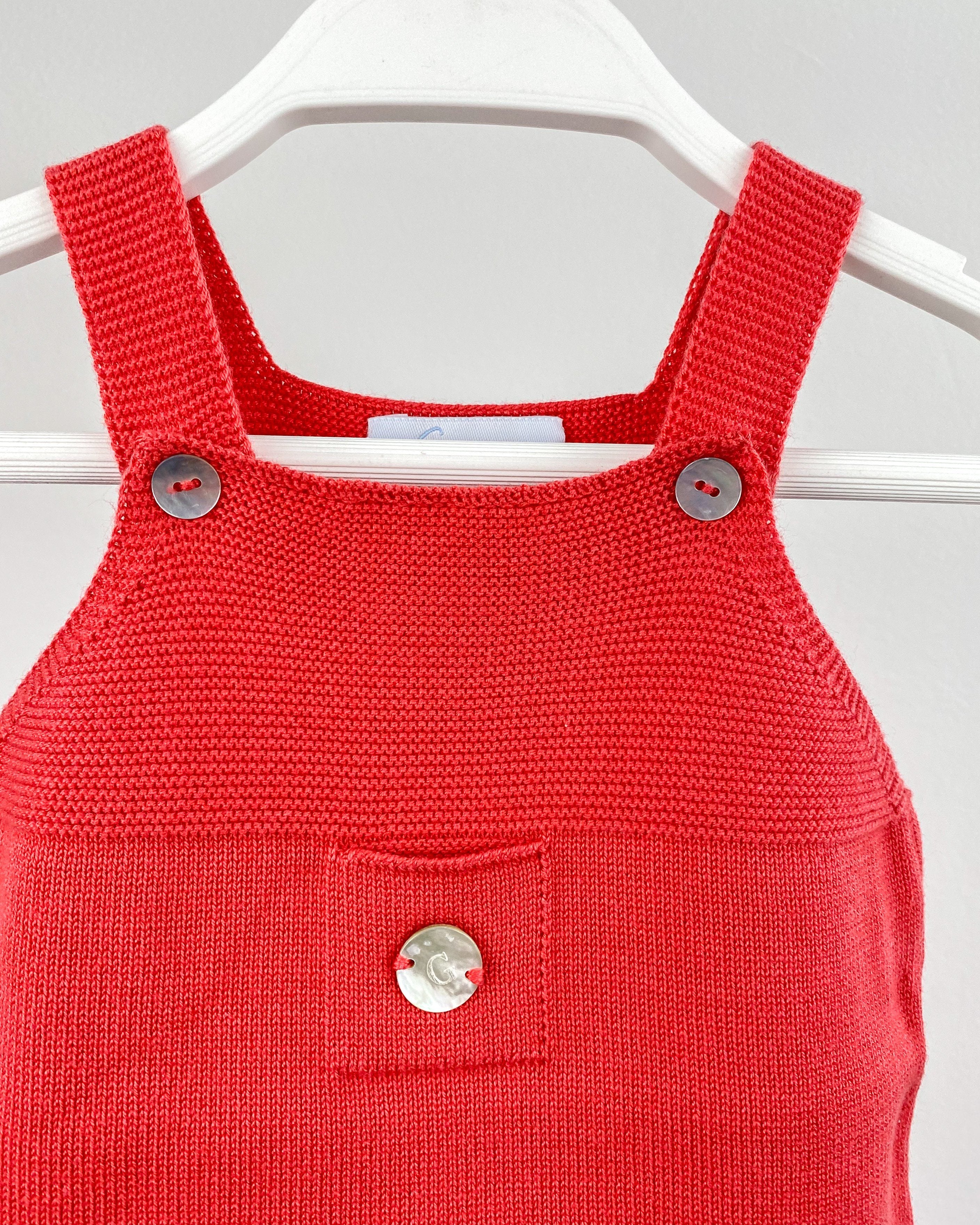 Classic Short Knitted Dungarees for Women - Candy Apple Red | Comfortable Stretch Denim Overalls | Perfect for Casual Outings, Weekend Brunch & Fall Layering