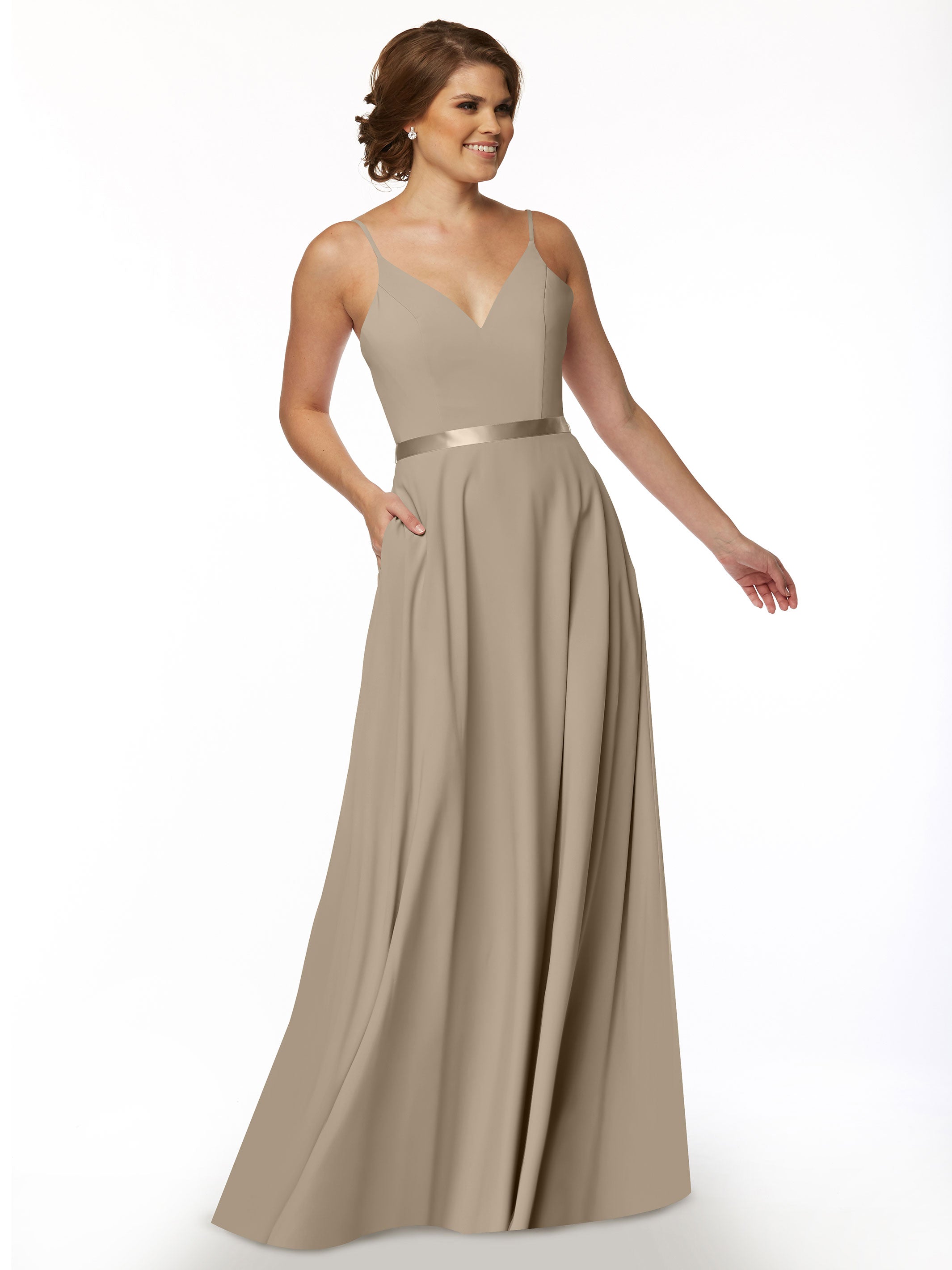 Elegant 80112 Spaghetti Strap Stretch Chiffon A-Line Bridesmaid Dress with Adjustable Sash - Perfect for Weddings, Formal Events & Special Occasions